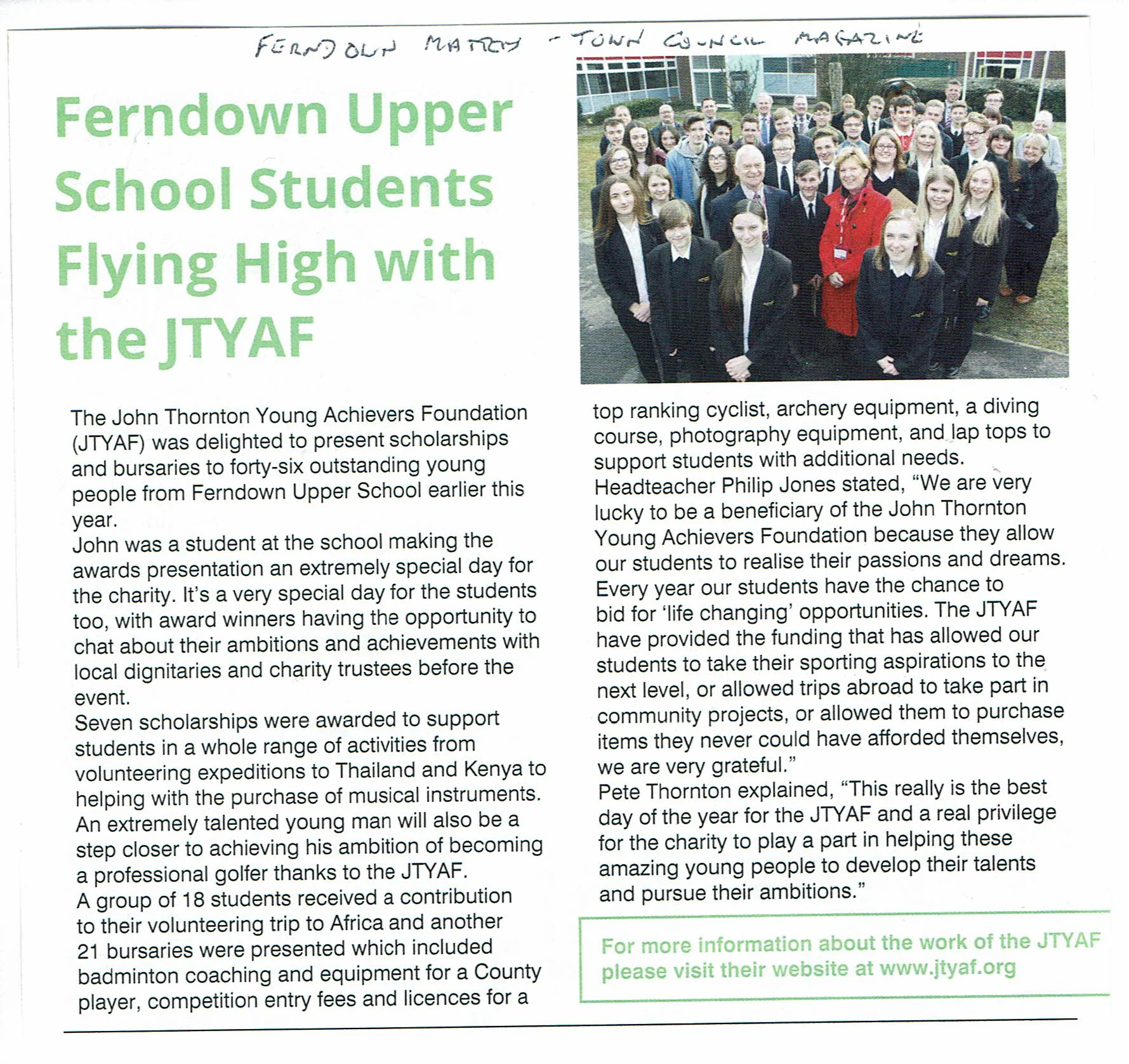 Ferndown Upper School students flying high with the JTYAF