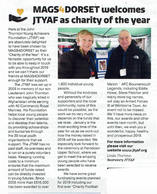 Mags4Dorset welcomes JTYAF as charity of the year