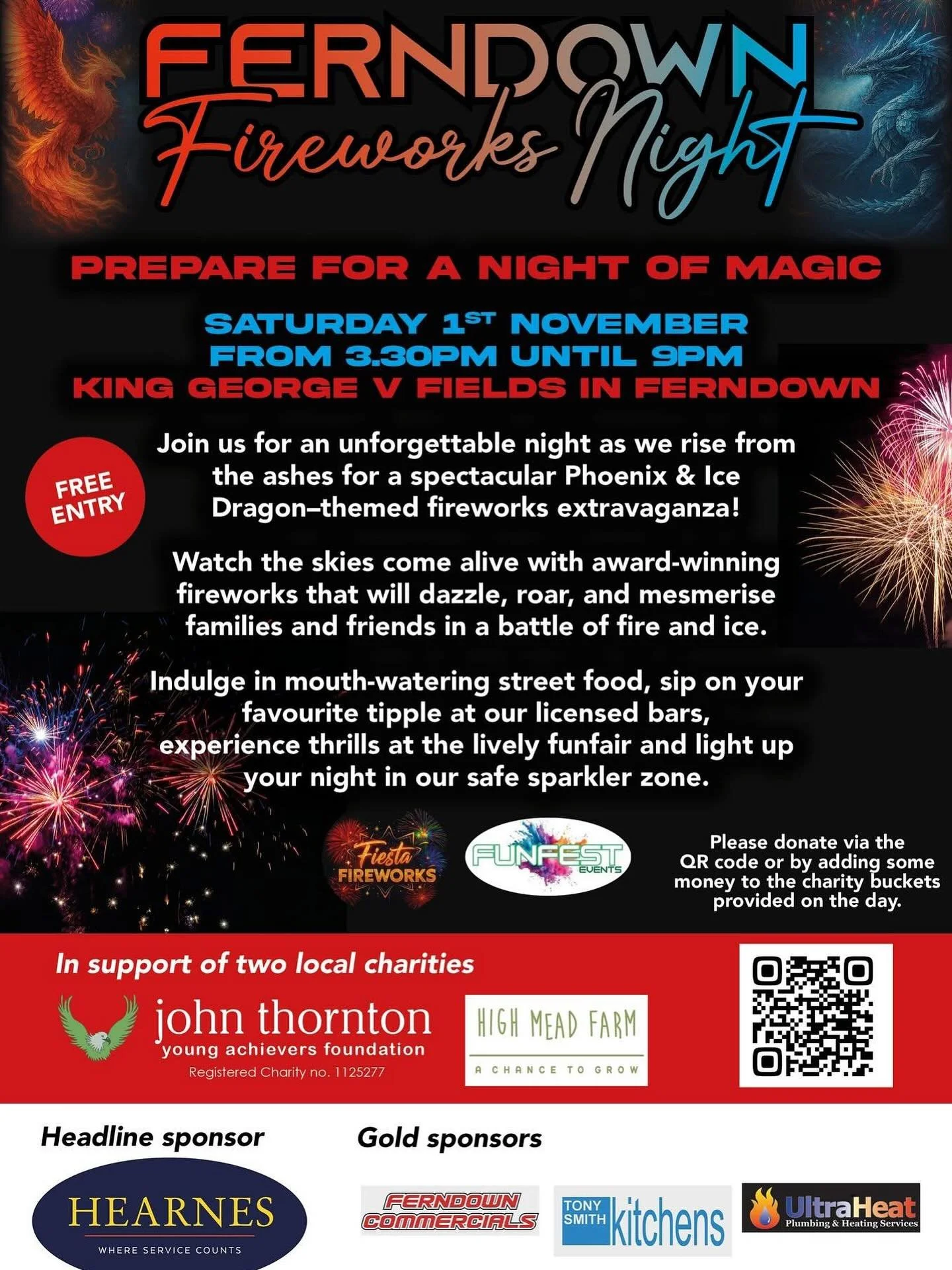 🎆🎇 Prepare for a night of magic! 🎆🎇 

Join us on Saturday 1st November from 3.30pm on King George V Playing Fields in Ferndown for an unforgettable night as we rise fromthe ashes for a spectacular Phoenix &amp; Ice Dragon&ndash;themed fireworks e