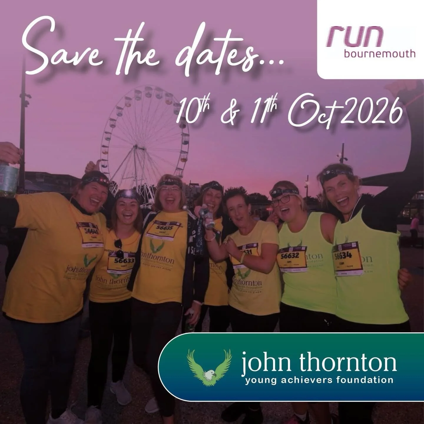 🏃Save the dates for the 2026 Bournemouth Run 🏃

We&rsquo;re looking for runners of all ages and abilities to save the date and run for JT at the Bournemouth Run on 10th &amp; 11th October 2026 📅✨

There&rsquo;s a race for everyone and we&rsquo;d L