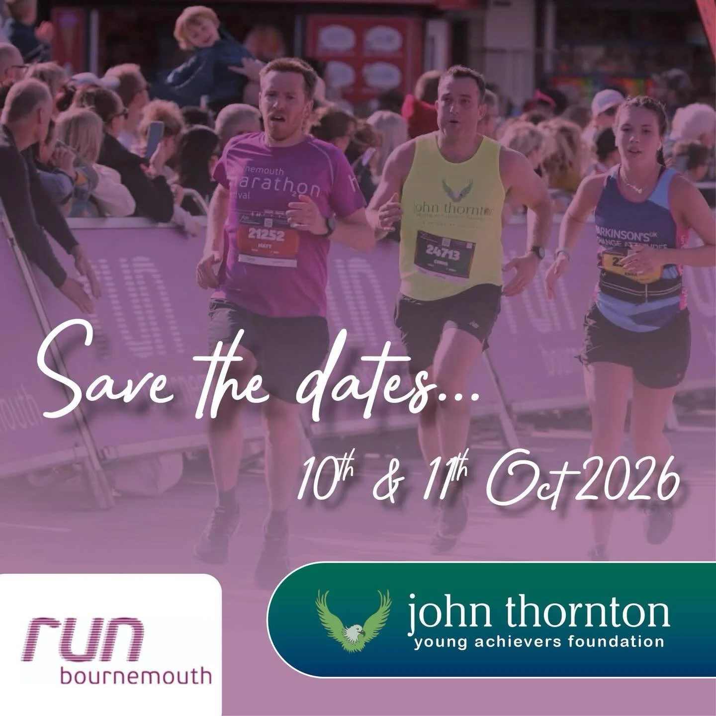 🏃Save the dates! 🏃

We&rsquo;re looking for runners of all ages and abilities to save the date and run for JT at the Bournemouth Run on 10th &amp; 11th October 2026 📅✨

There&rsquo;s a race for everyone and we&rsquo;d LOVE you to take on this chal