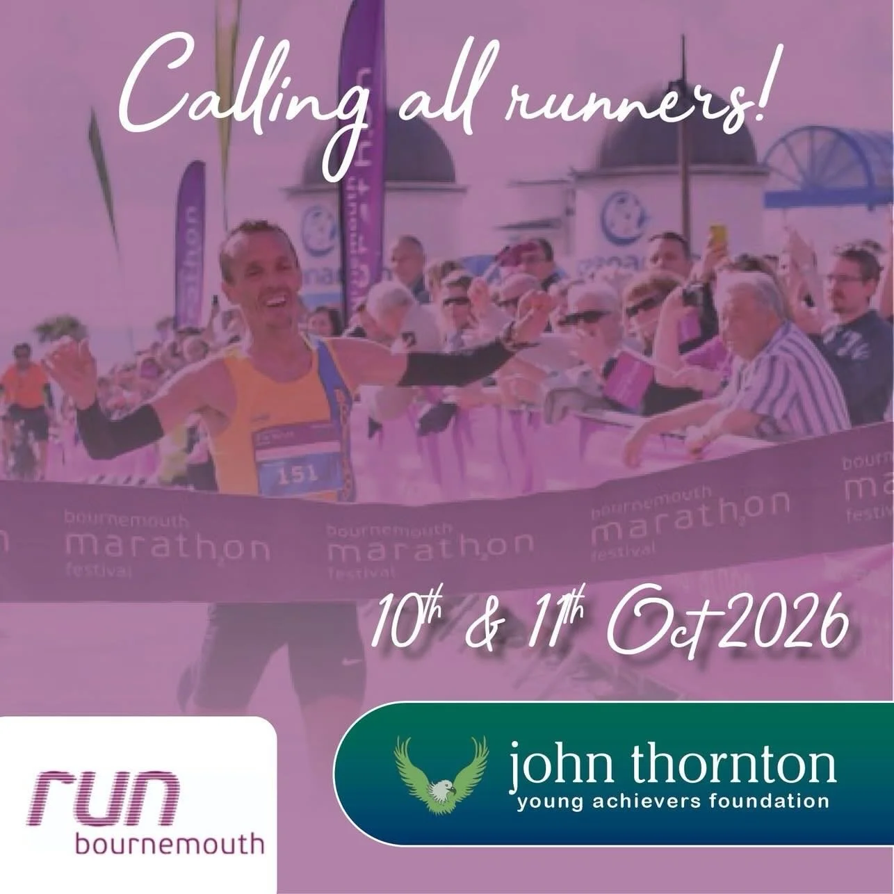 🏃Can you run for the JTYAF? 🏃

We&rsquo;re looking for runners of all ages and abilities to save the date and run for JT at the Bournemouth Run on 10th &amp; 11th October 2026 📅✨

There&rsquo;s a race for everyone and we&rsquo;d LOVE you to take o