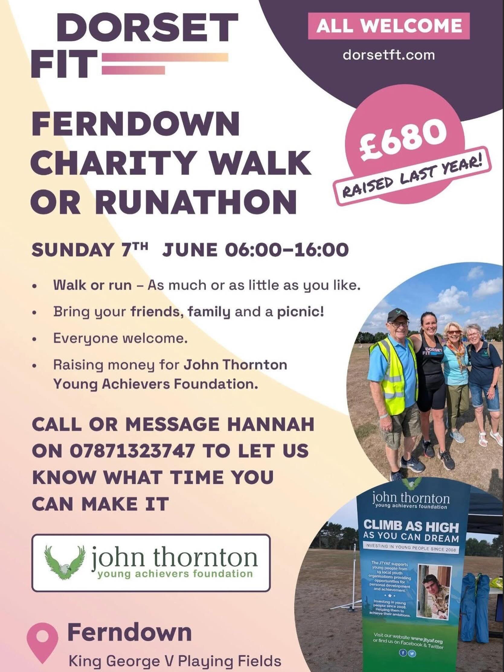 Huge thanks to Hannah from Dorset Fit for organising her second charity walk/runathon at King George V Playing Field, Ferndown, in aid of John&rsquo;s Foundation.

It was great fun last year and Hannah raised an amazing &pound;680 which was a great a