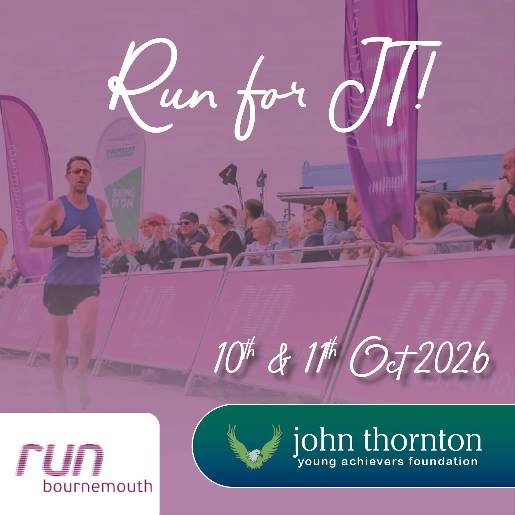 Do you fancy glorious sea views as you run 🌊 Run Bournemouth has various level runs from 1.5km to half marathon 🏃 

We&rsquo;re looking for runners of all ages and abilities to save the date and run for JT at the Bournemouth Run on 10th &amp; 11th 