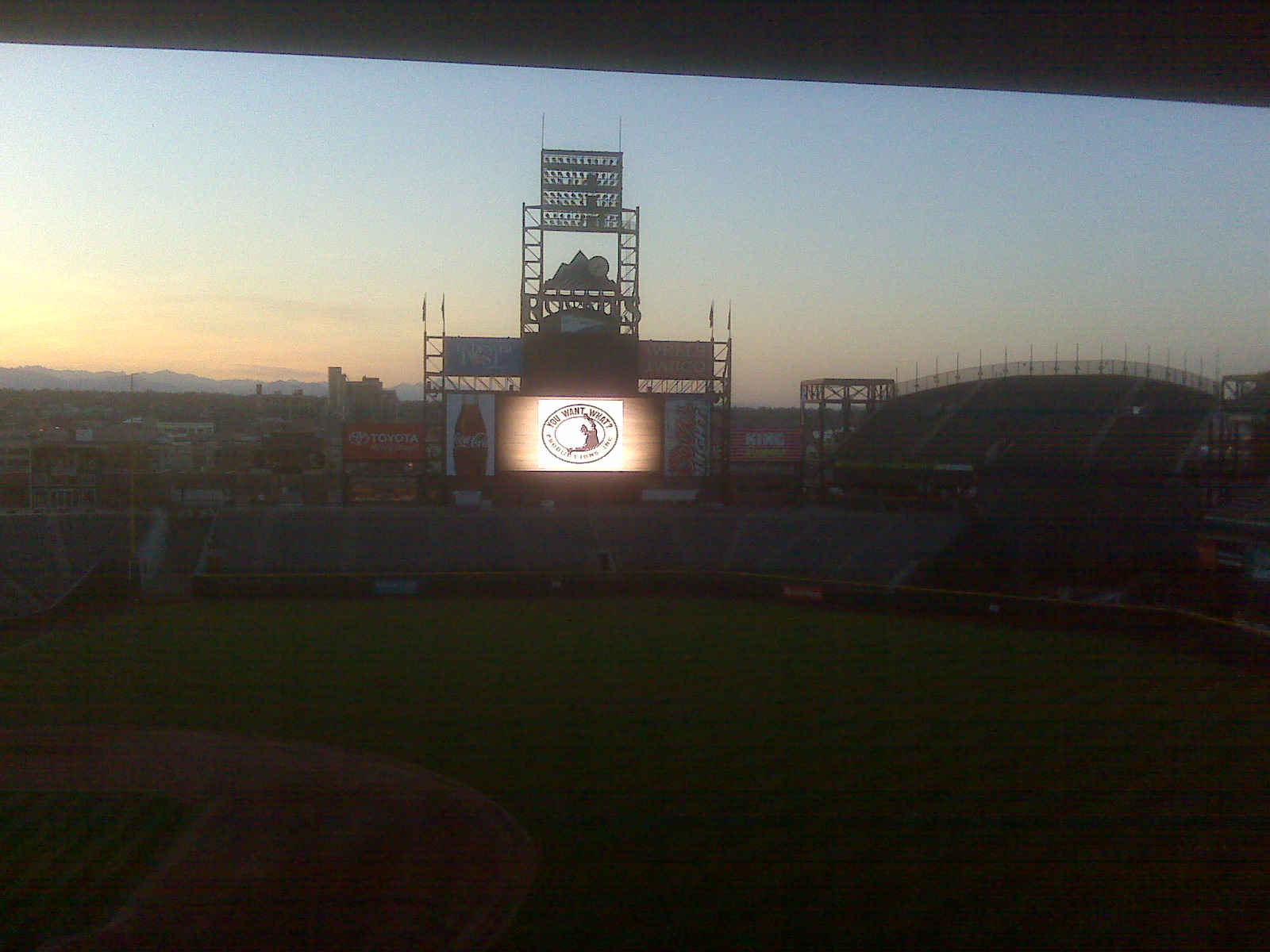 You Want What? Productions INC logo on Coors Field jumbotron