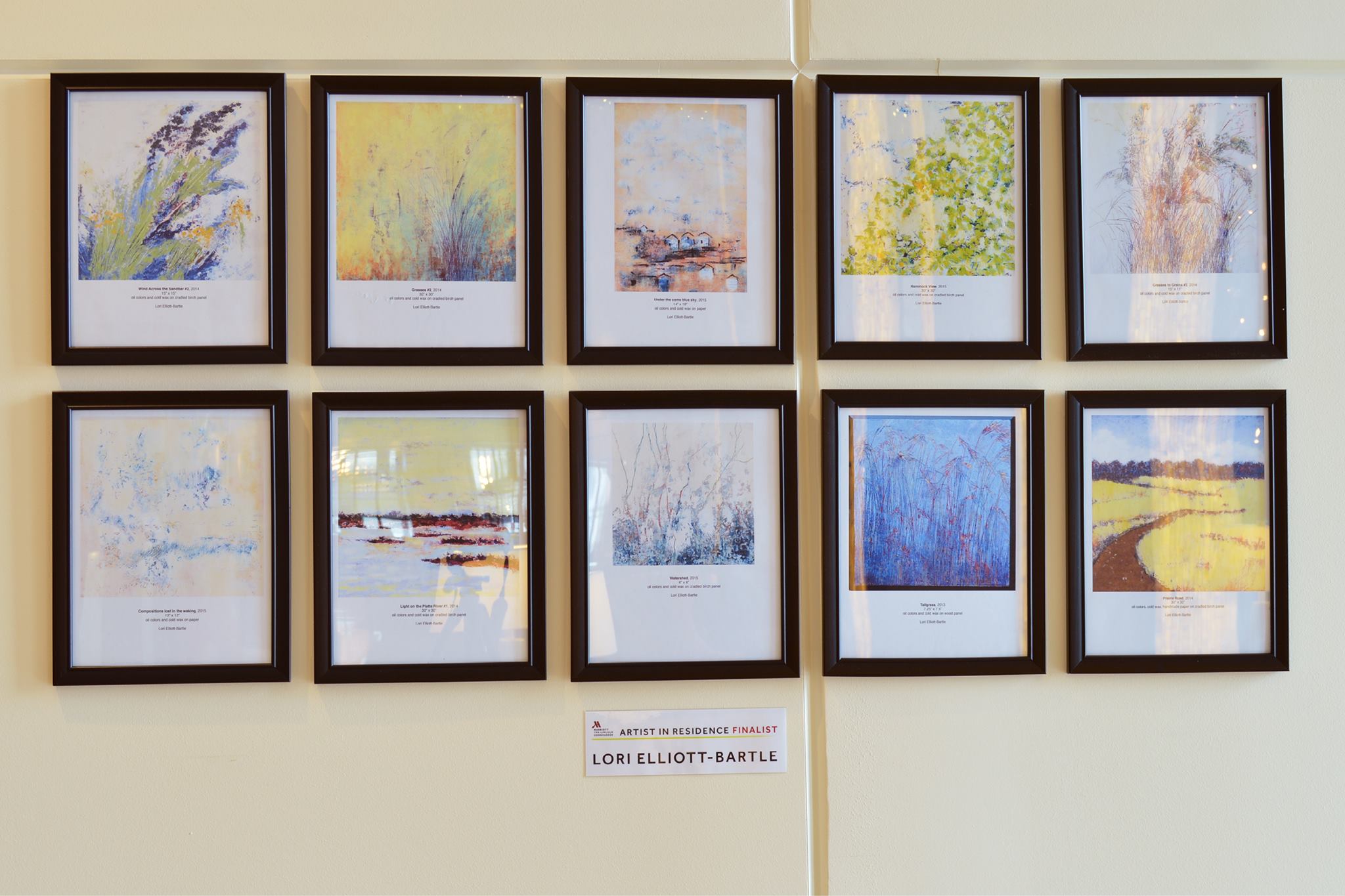 Framed printouts of my paintings give viewers an introduction to my work in the lobby of the Lincoln Marriott Cornhusker Hotel. 