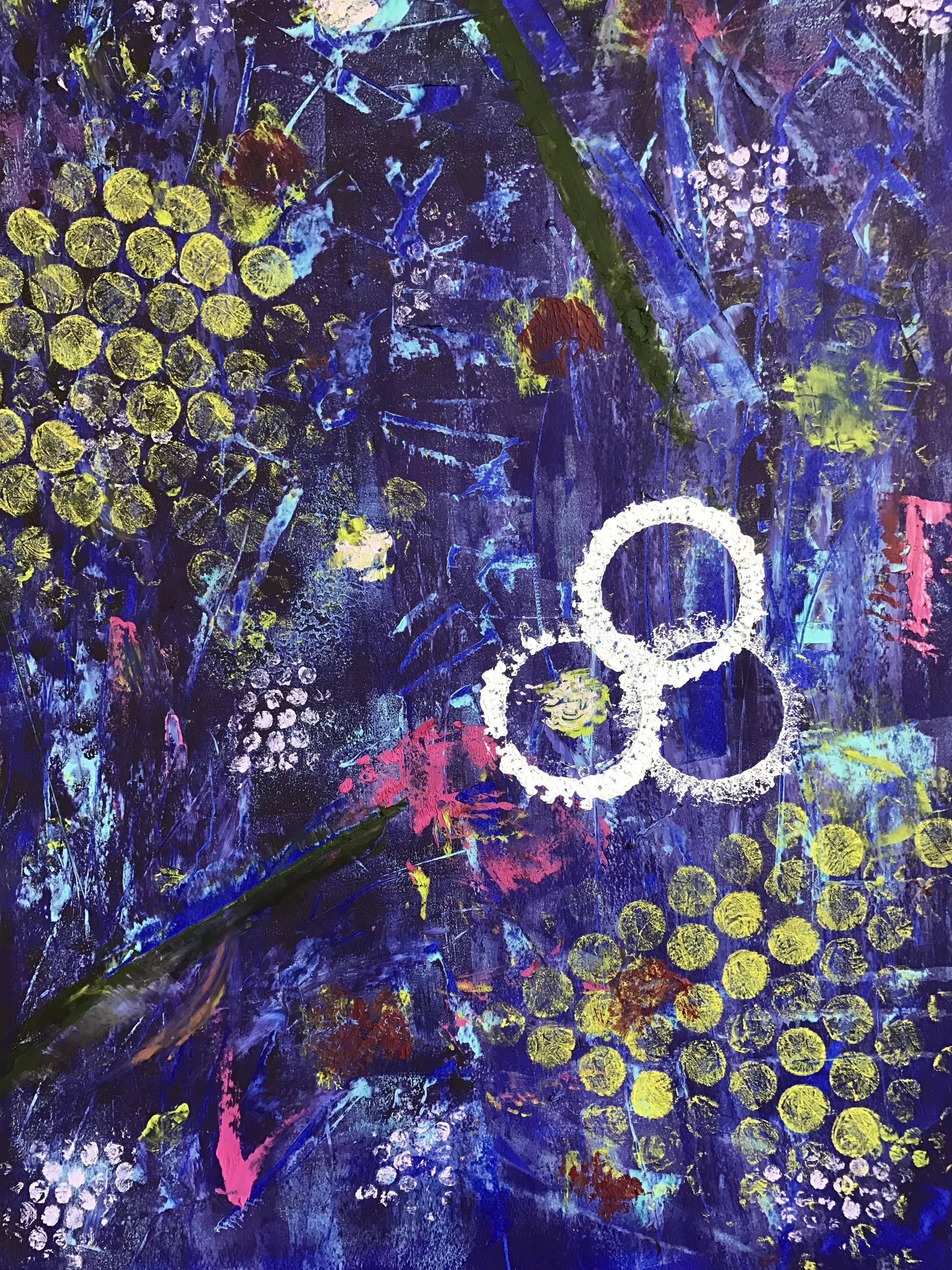 "Out of the Blue #2" oil and cold wax on 22x30" paper, framed