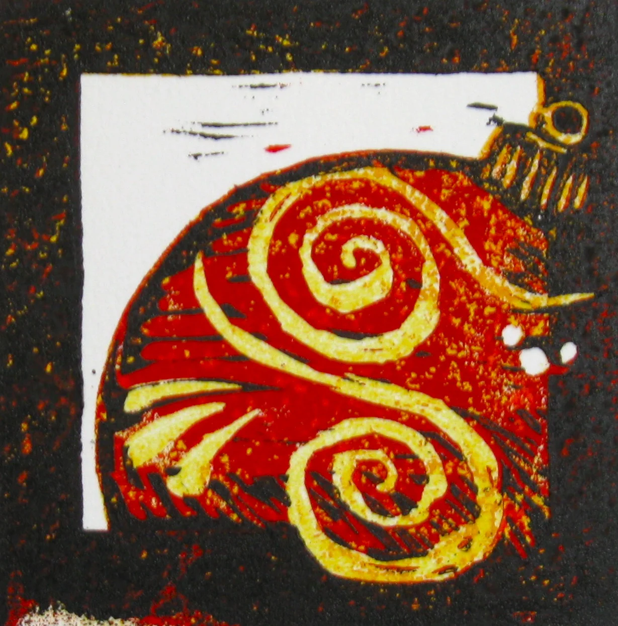 a three-color woodcut reduction print