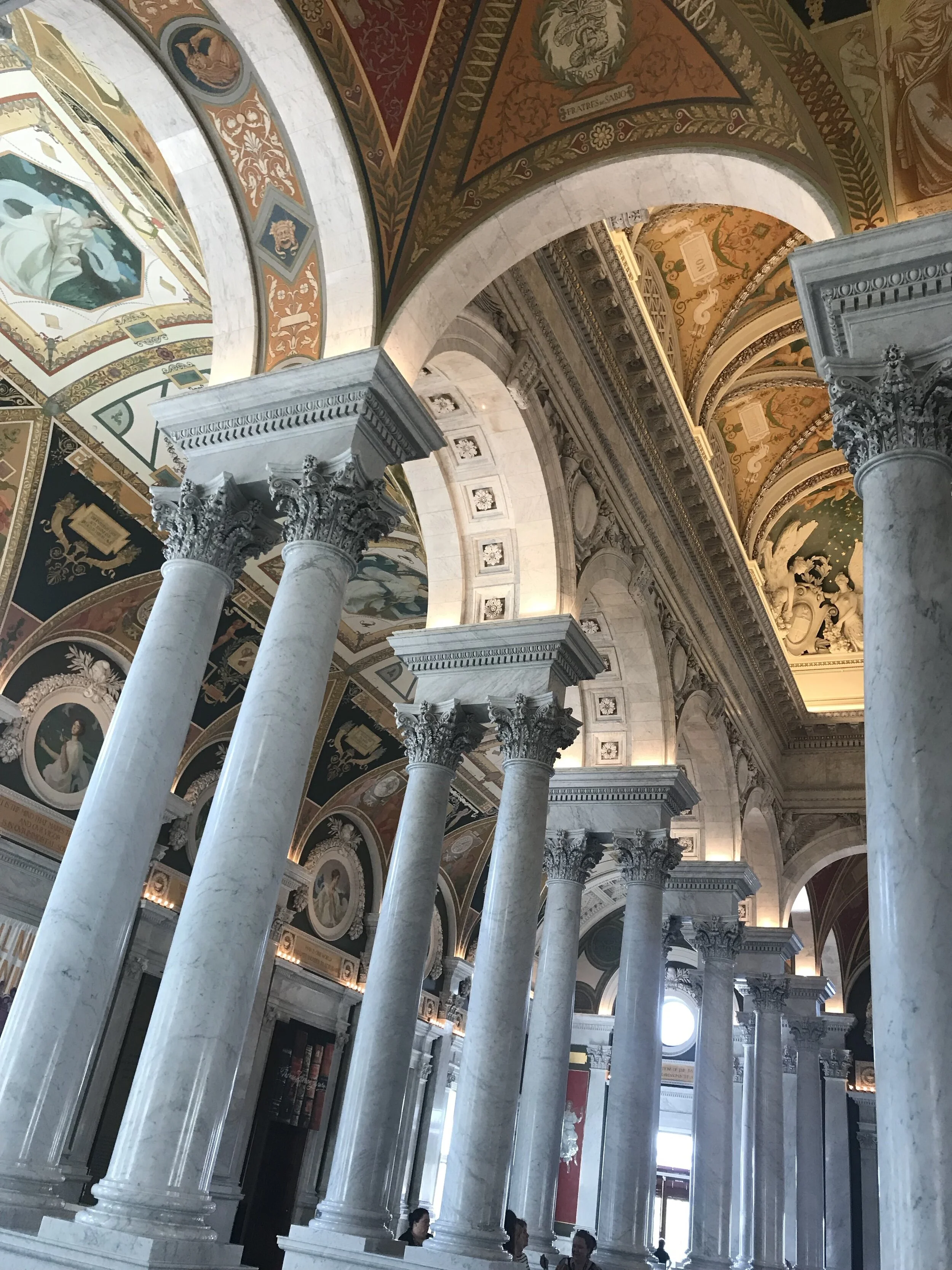 stunning architecture and mosaics honoring scholars of the past at the Library of Congress, Jefferson Building
