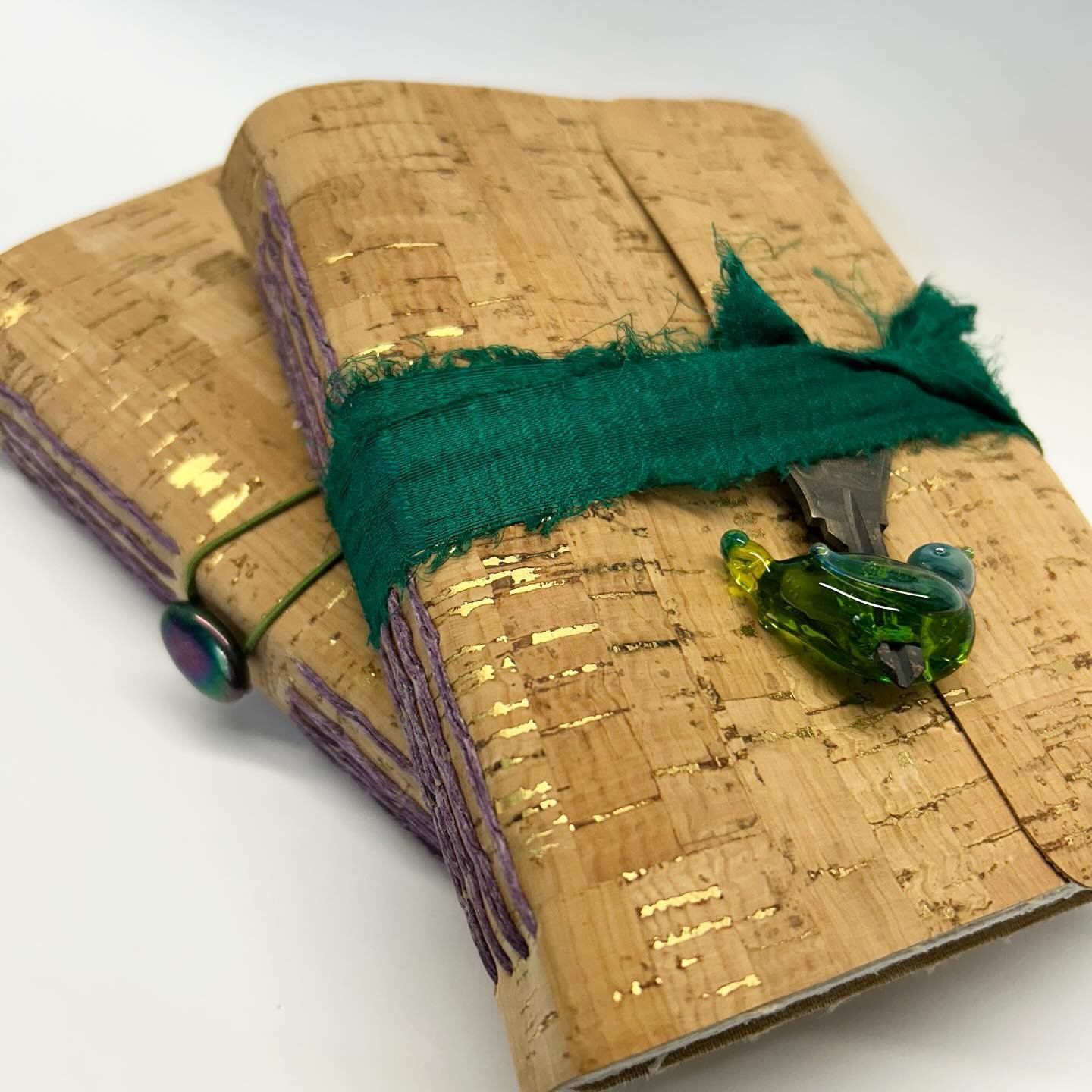 Stitched up these cork-fabric-covered journals yesterday during the @hotshopsartcenter open house. I&rsquo;m back at the studio today, as are several artist-residents, so come on over. I&rsquo;ll be here until about 4. 

@margeecreations made the gla