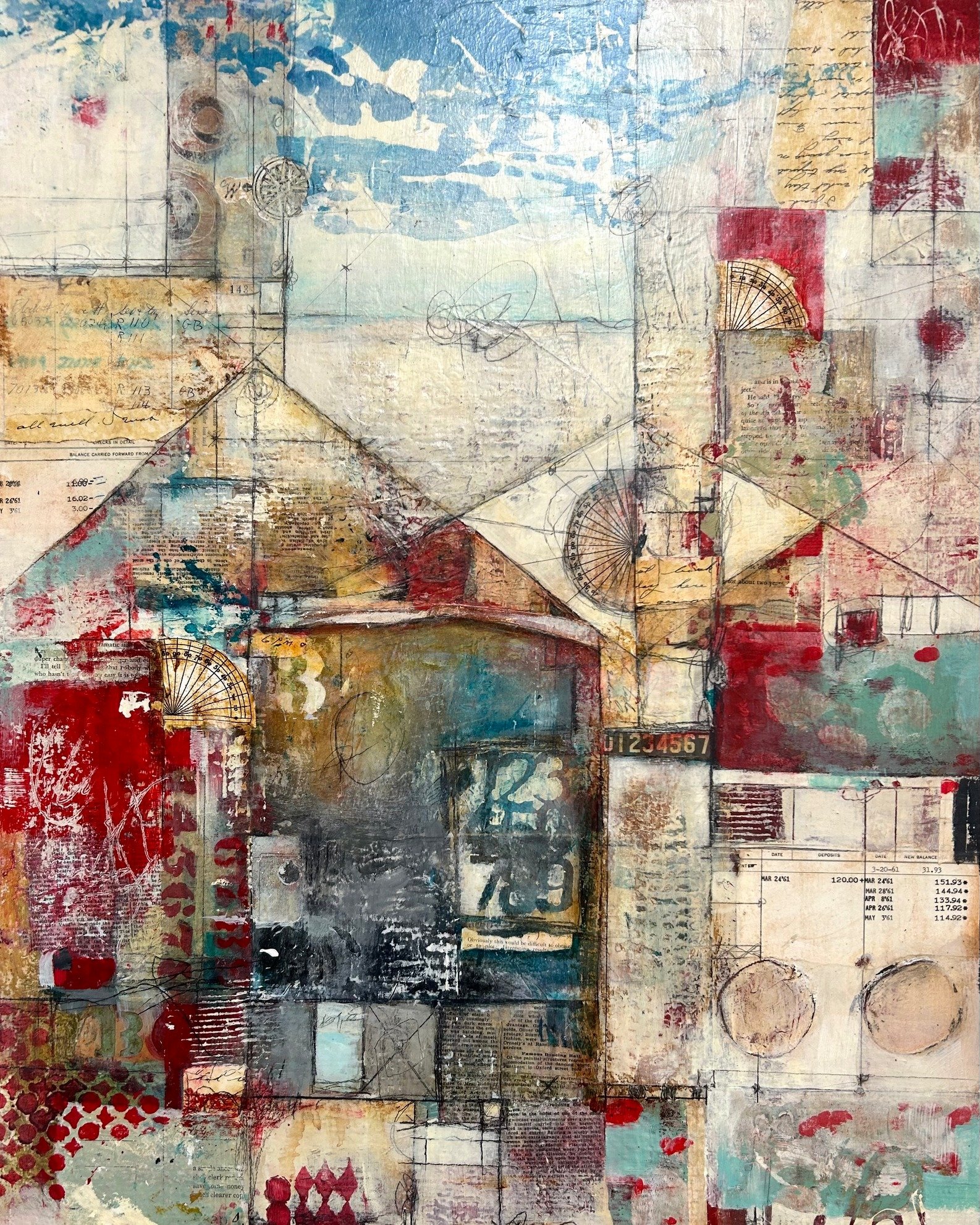 &quot;Remnants&quot; is a 22&quot;x28&quot; mixed media collage by @susanhartmixmedia. It's one of the pieces showing in &quot;Collage Nebraska&quot; at @hotshopsartcenter  through May 26. Please join us for the opening reception 6-8pm Saturday, May 