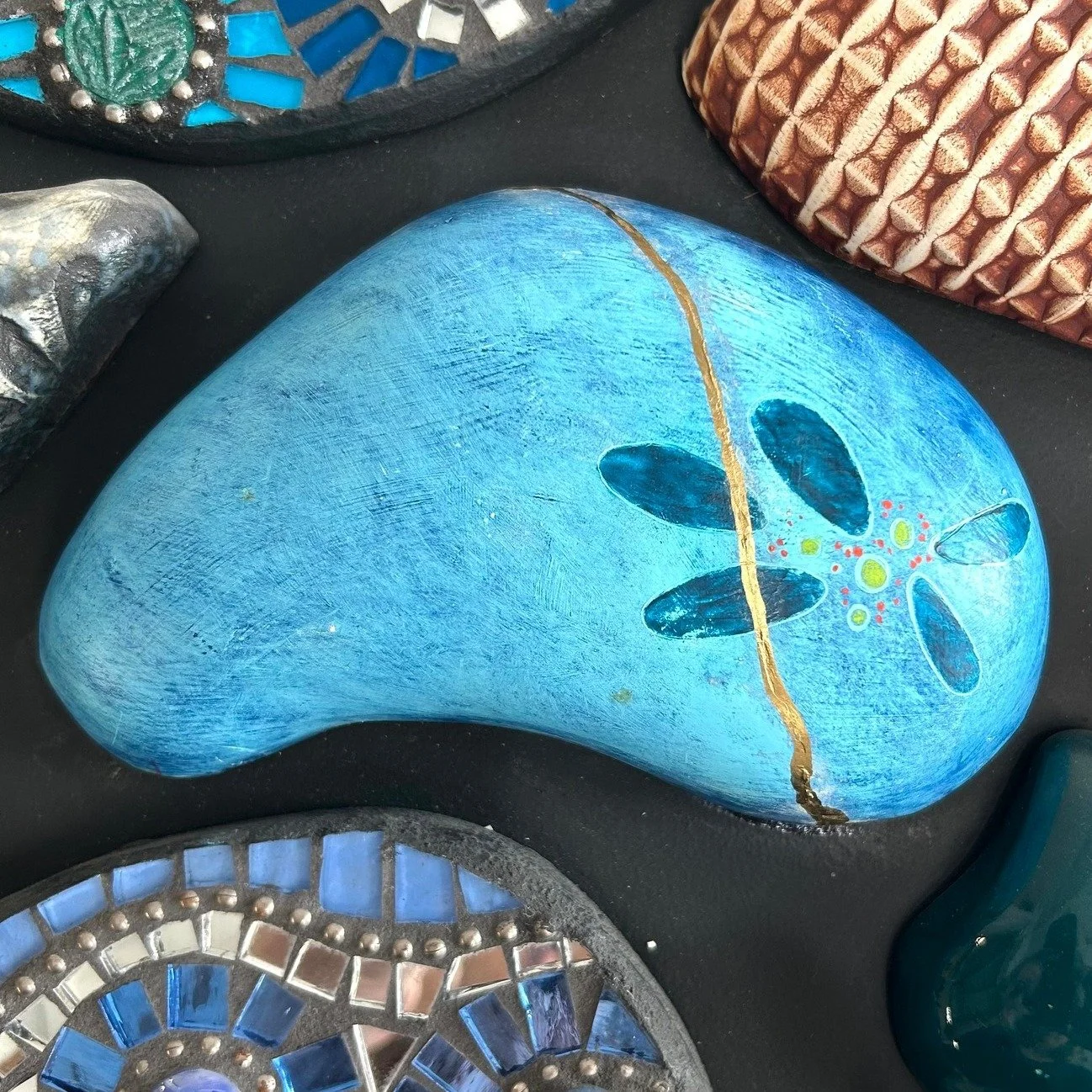 This painted ceramic "river-stone," a 6" component of the 23-foot-long installation "River" made with collaborators @joffebouska and @tomquestpottery, fell and broke. Over the years, several of these ceramic "stones&quot