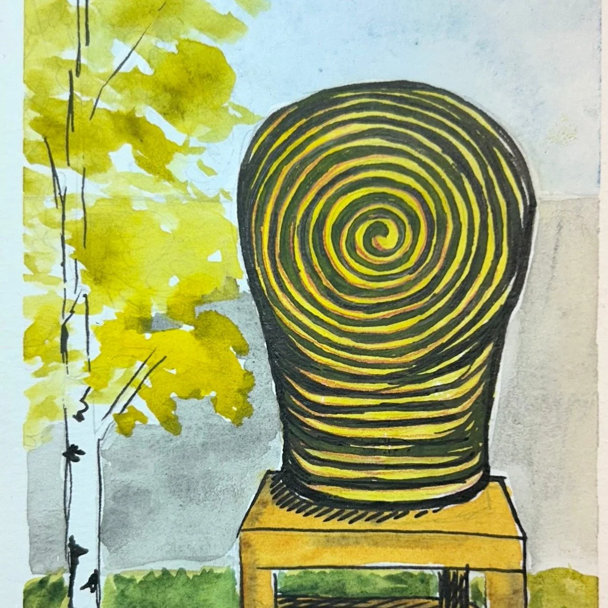 square orientation of rectangular compositions based on Saturday's visit to the @joslynartmuseum with @urbansketchersomaha 
graphite pencil, ink, watercolor, colored pencil
#urbansketchers #artjournal #lebstudio