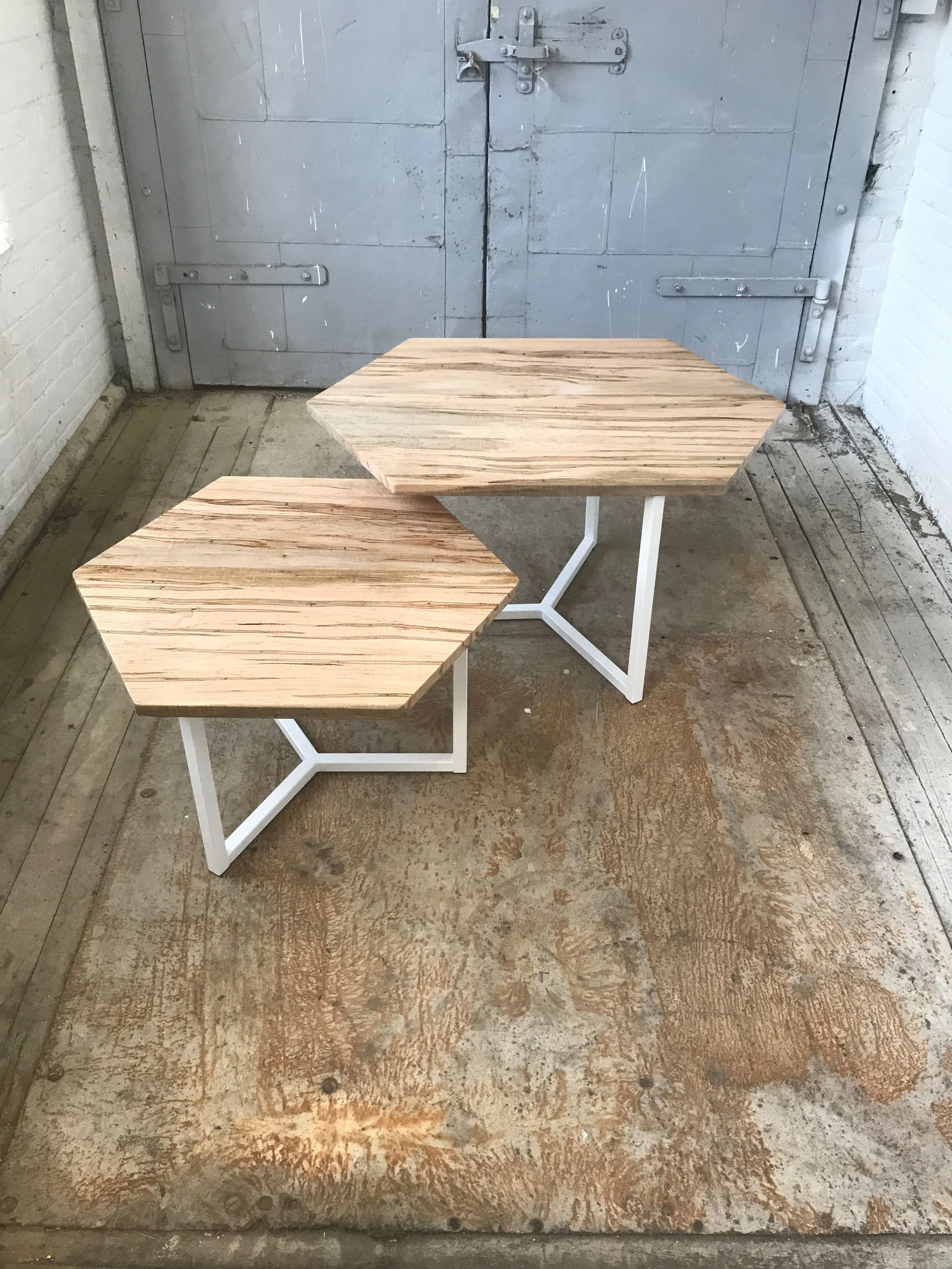 Two part wormy maple coffee table
