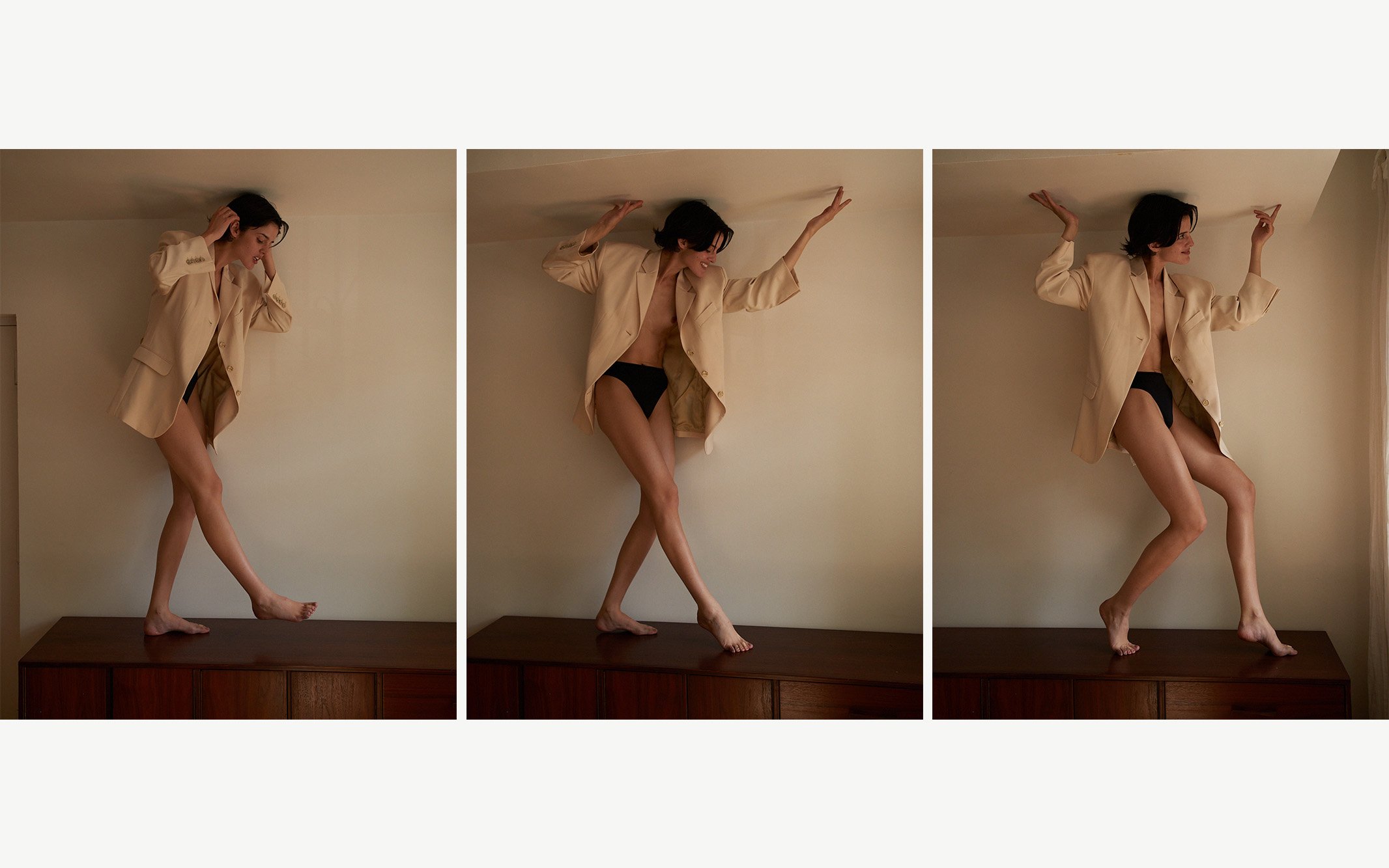 Melany dancing on the credenza