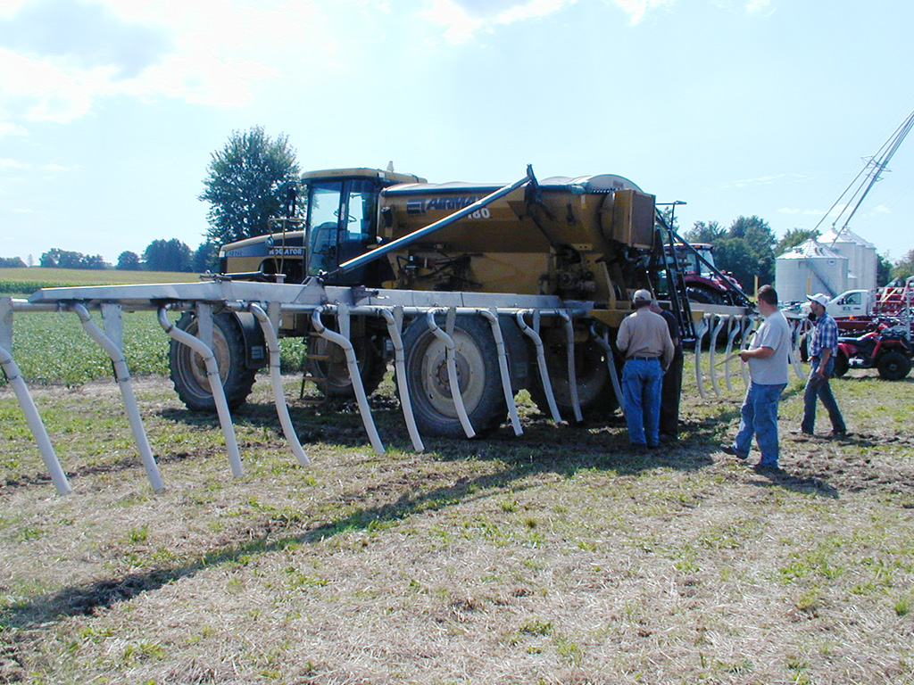 The Branton's Rogator set up for interseeding cover crops. 