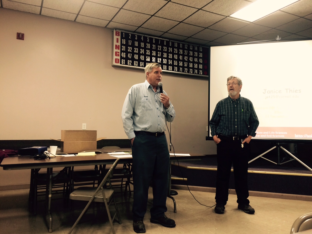 WNY Soil Health Alliance President Donn Branton, and secretary/treasurer Dennis Kirby welcome workshop attendees.