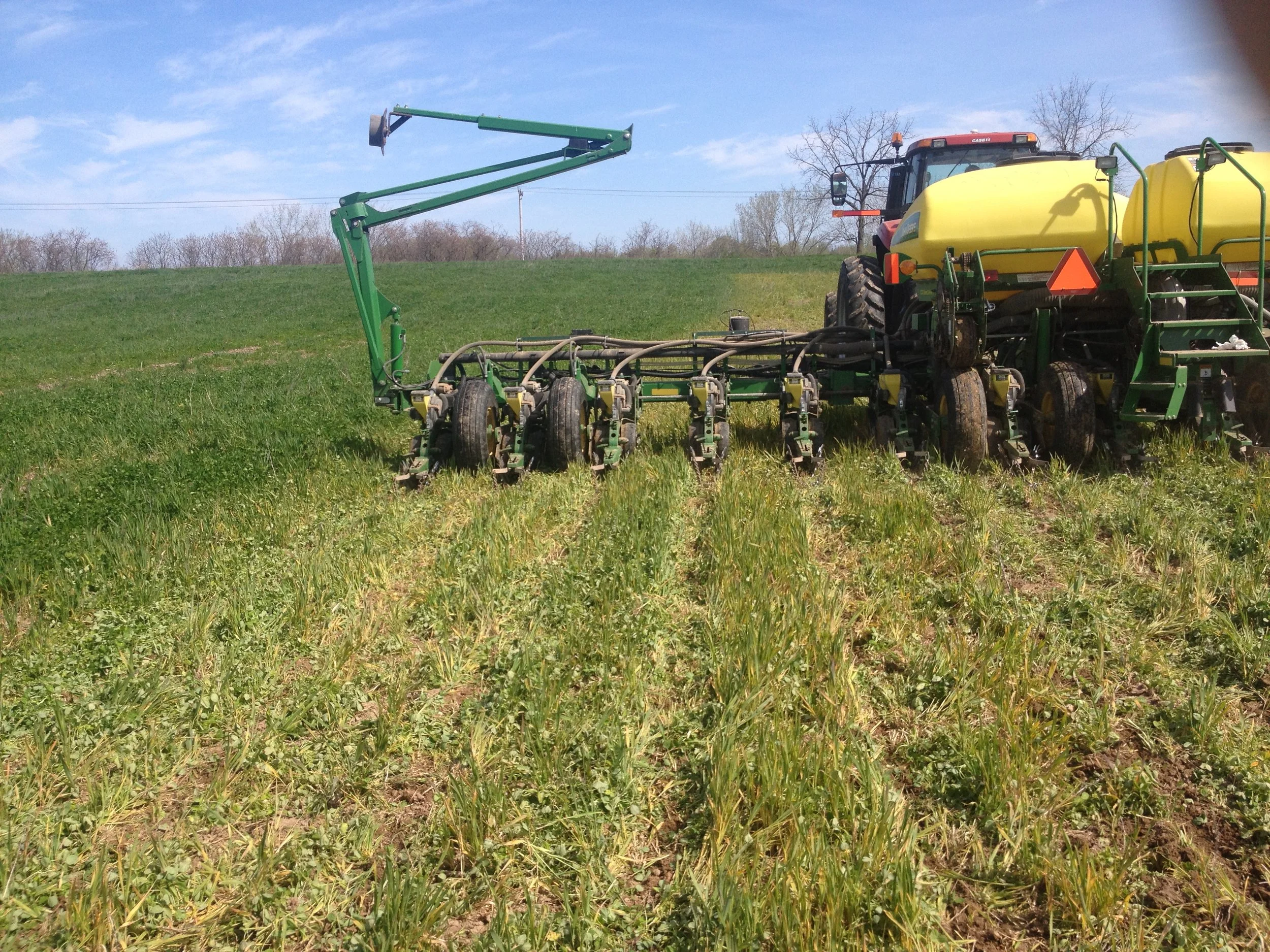 Planting green into red clover in 2016. Photo provided.