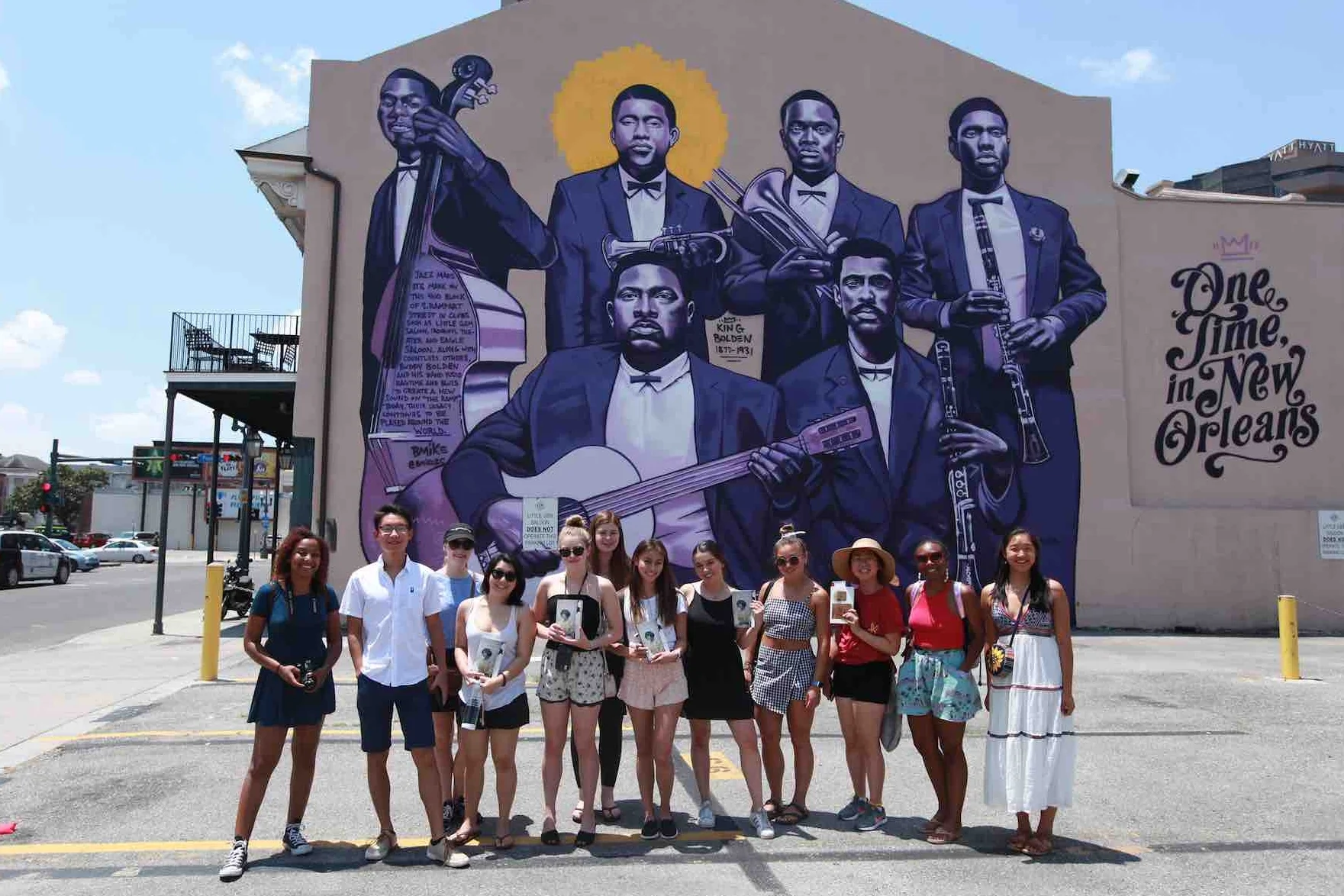 At the Buddy Bolden mural in New Orleans, bookpacking Michael Ondaatje’s ‘Coming Through Slaughter’ , 2018