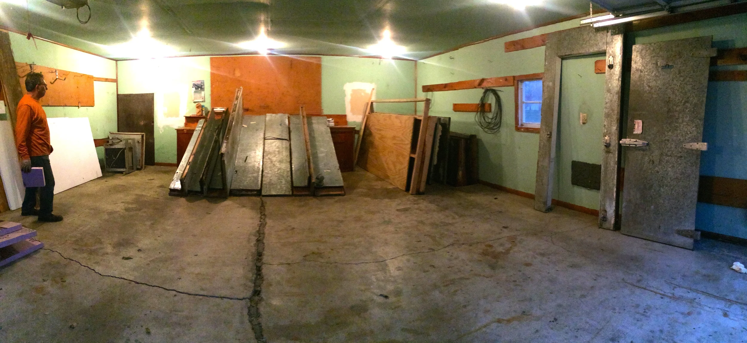The walk-in cooler unloaded into the garage