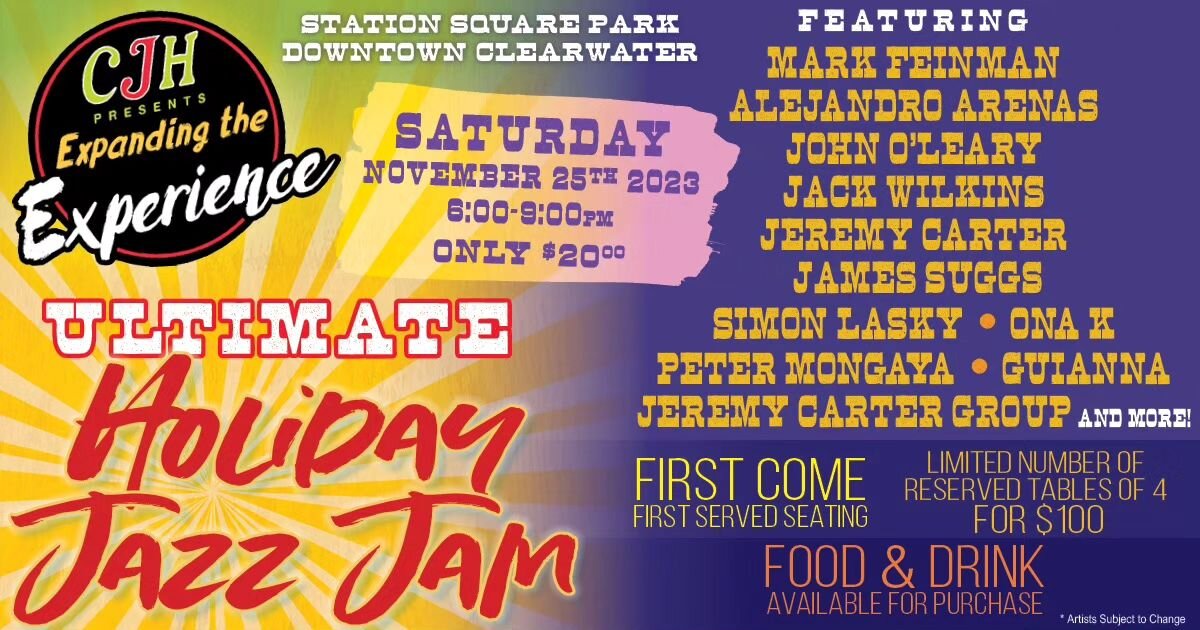 We request you eat too much food on Thurs and Fri and then meet us in downtown Clearwater for the cure in Sat 11/25. @clearwaterjazz Holiday Jazz Jam on Sat Night with this insane lineup!!!