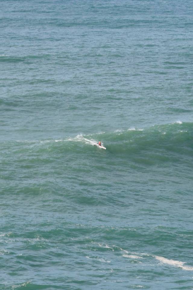 Oscar at Nazare. 21 foot ski dwarfed