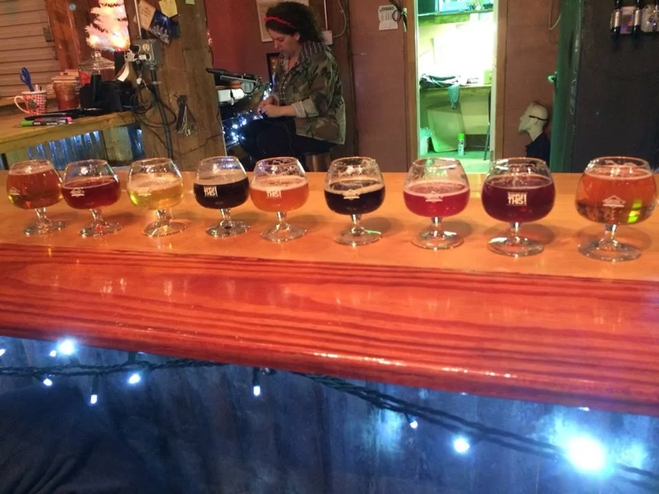 Sampler Flight at Moccasin Bend Brewing Company--Note the attentive bartender