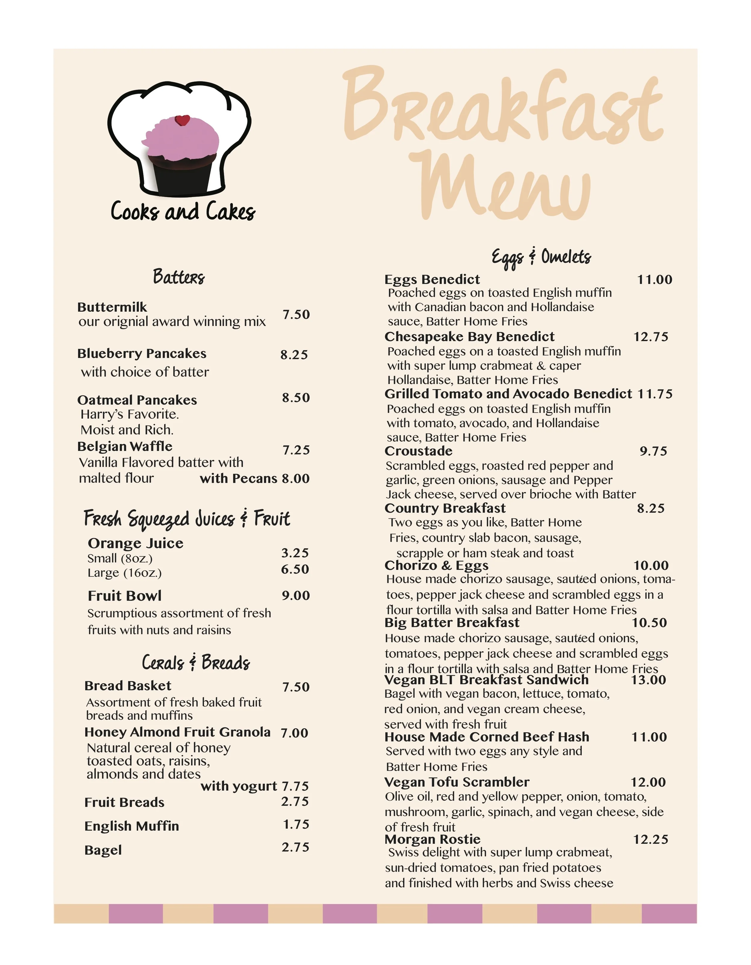Sample Breakfast Menu