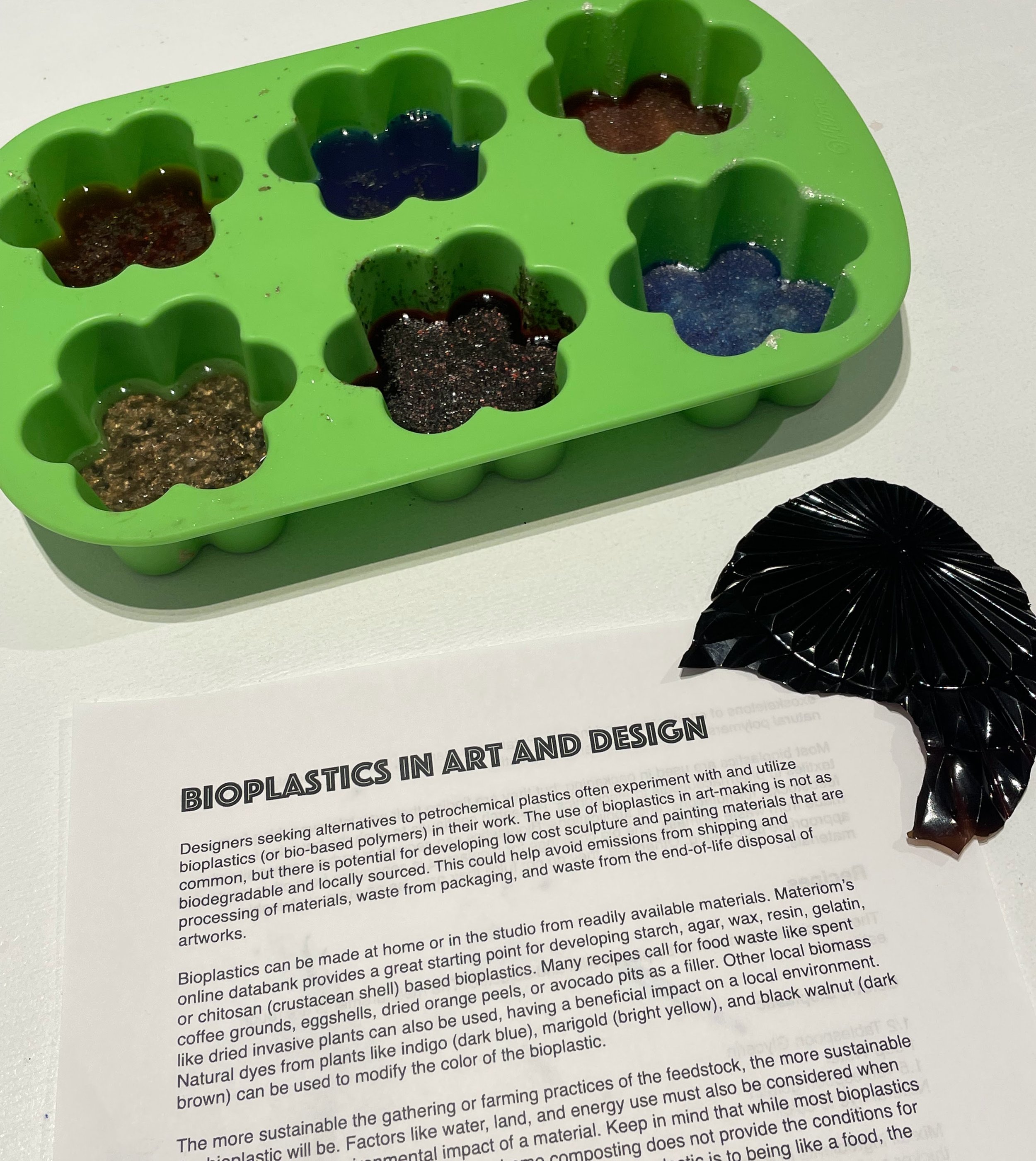  Sample bioplastics made in the workshop. 