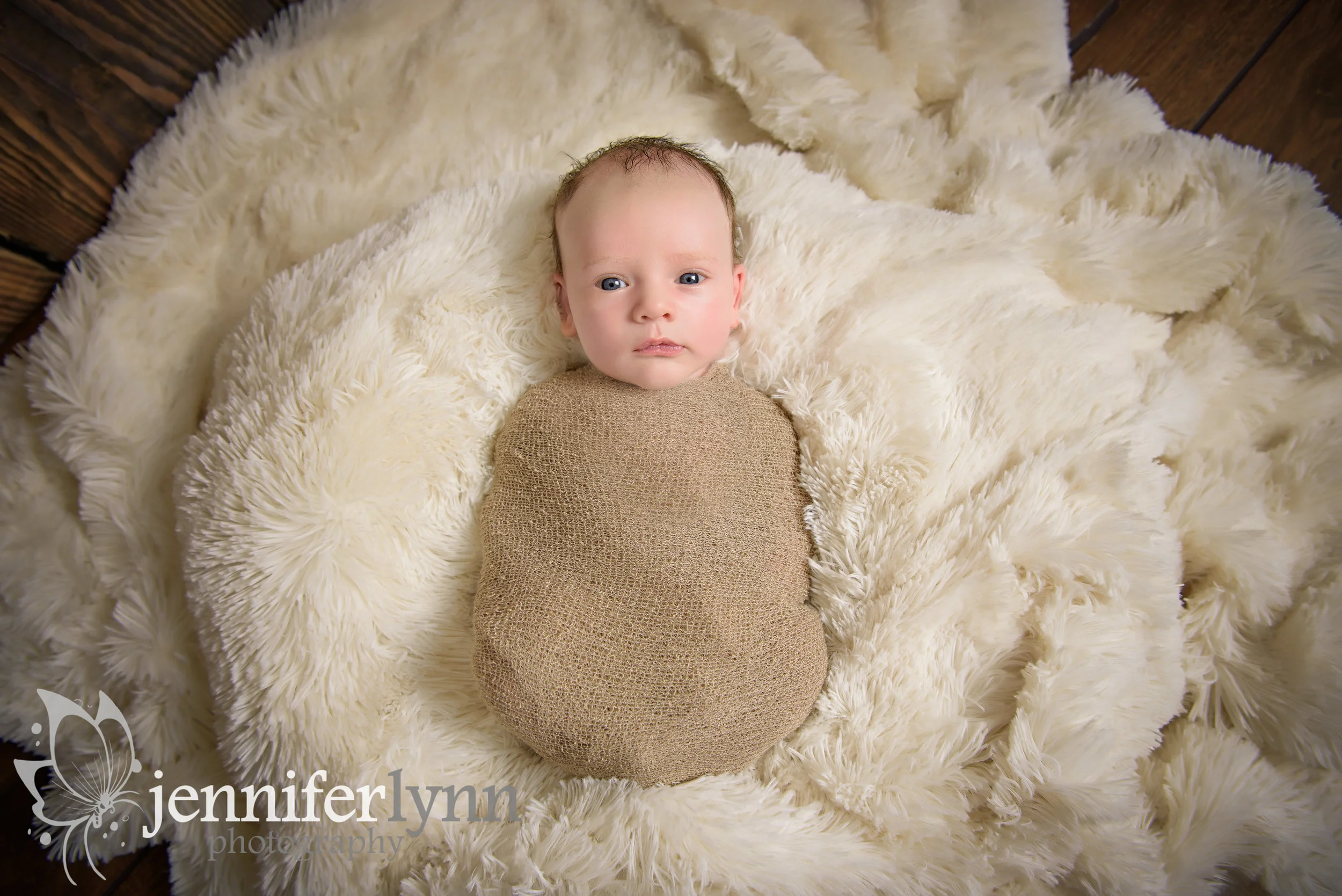 Newborn Boy Fur Awake Blue Eyes