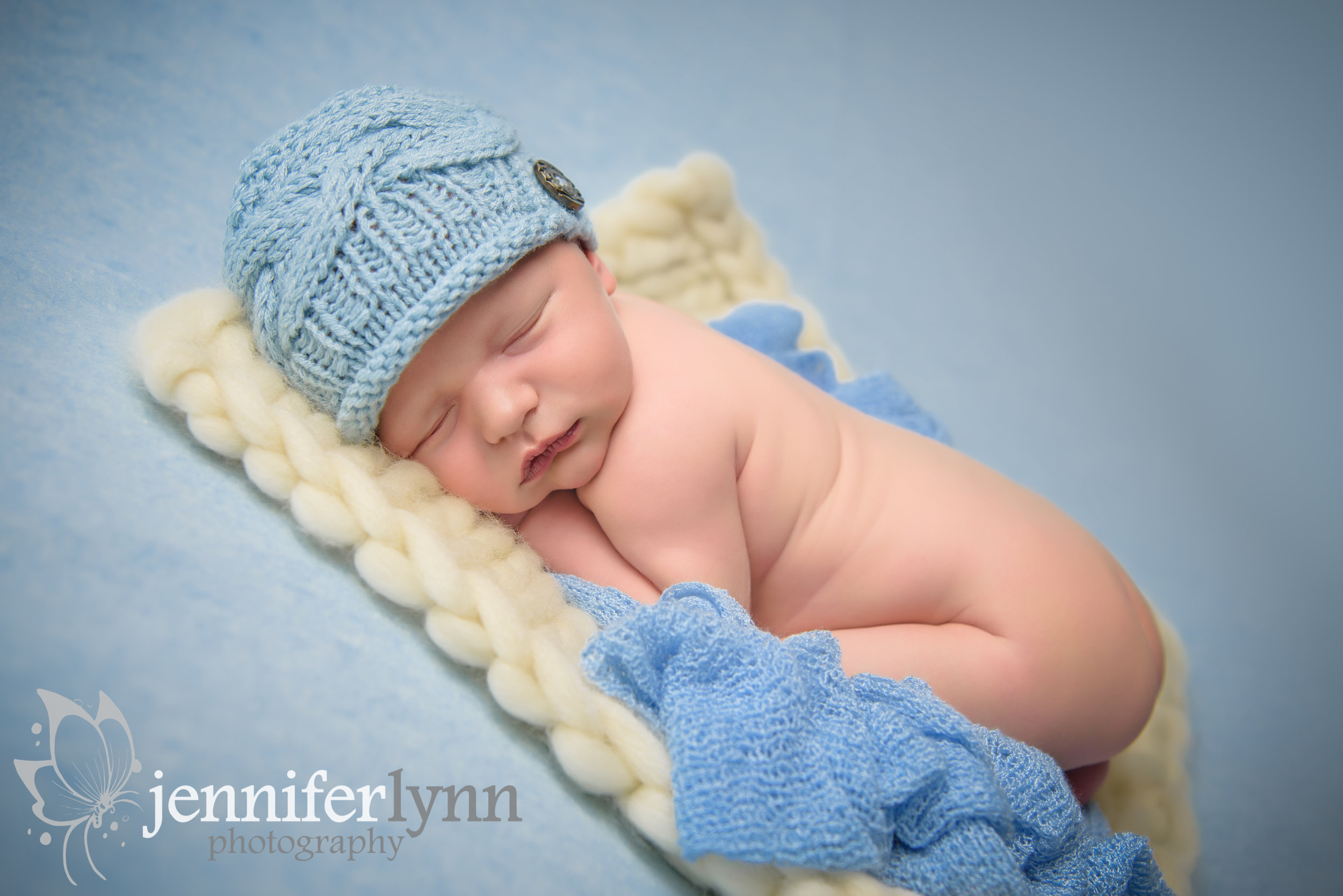 Newborn Boy Blue Blanket Layered with Large Knit