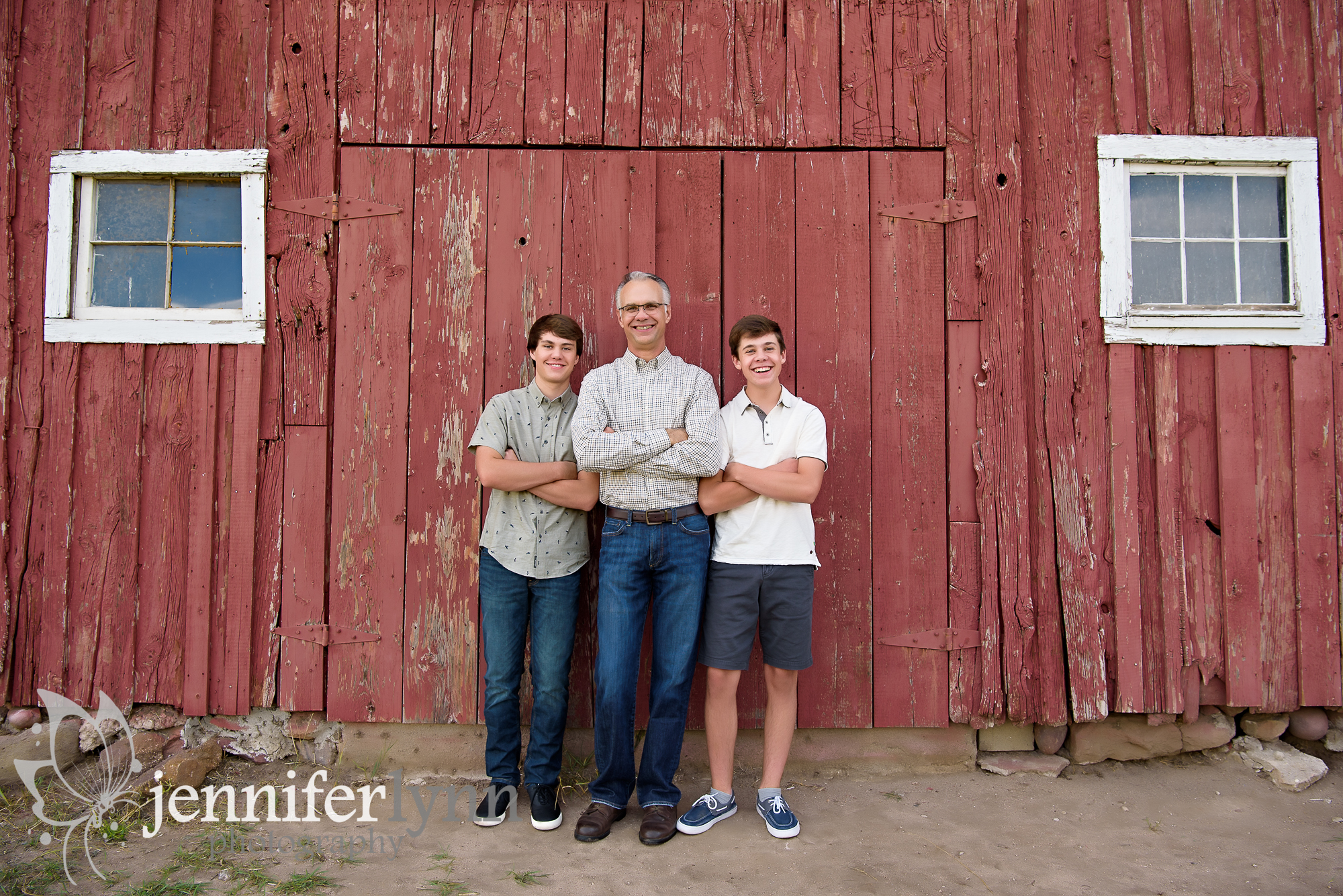 Dad and Two Sons Red Barn