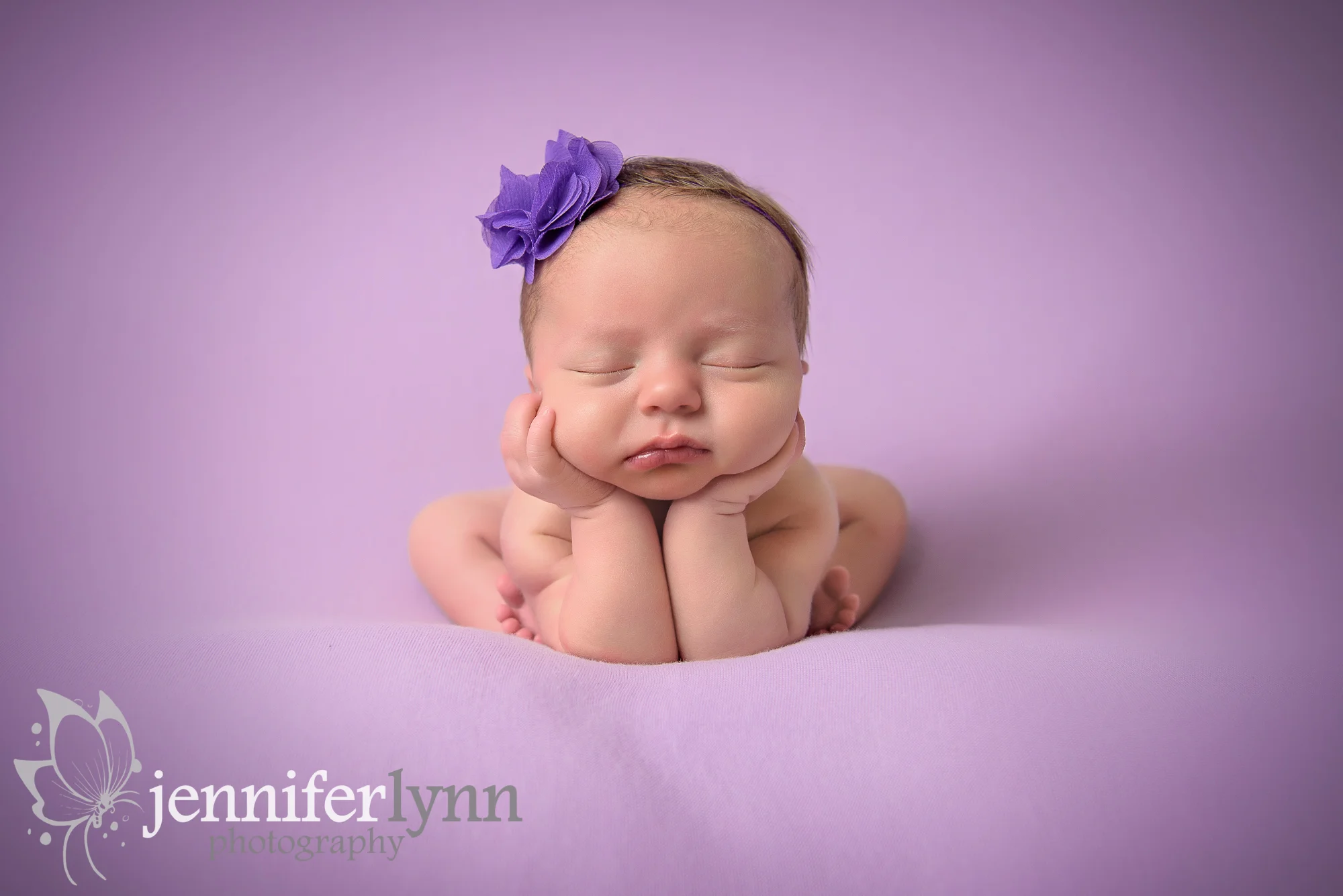 Newborn Girl Purple Froggie Pose