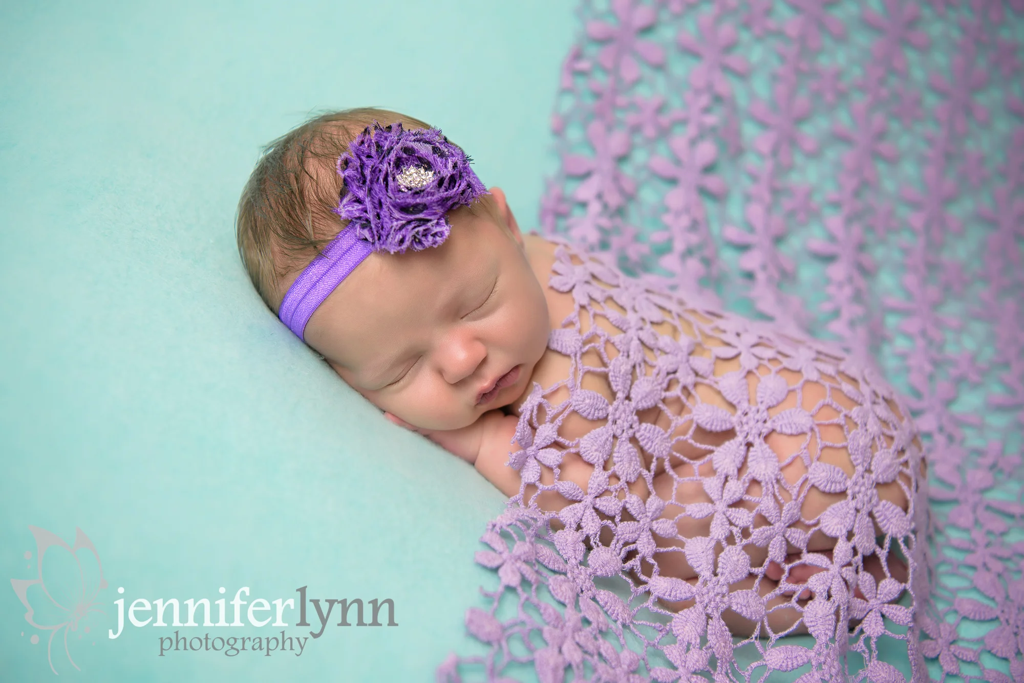 Newborn Girl Purple Lace Mint Fabric