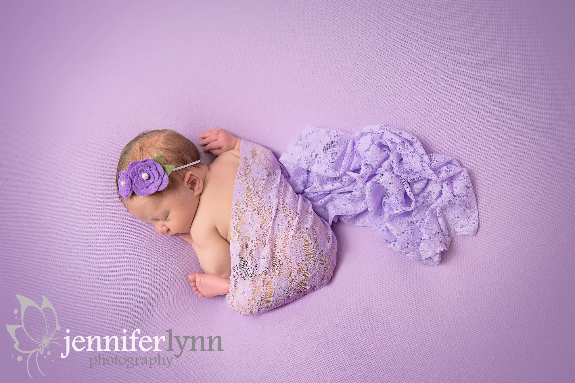 Newborn Girl Purple Lace Taco From Above