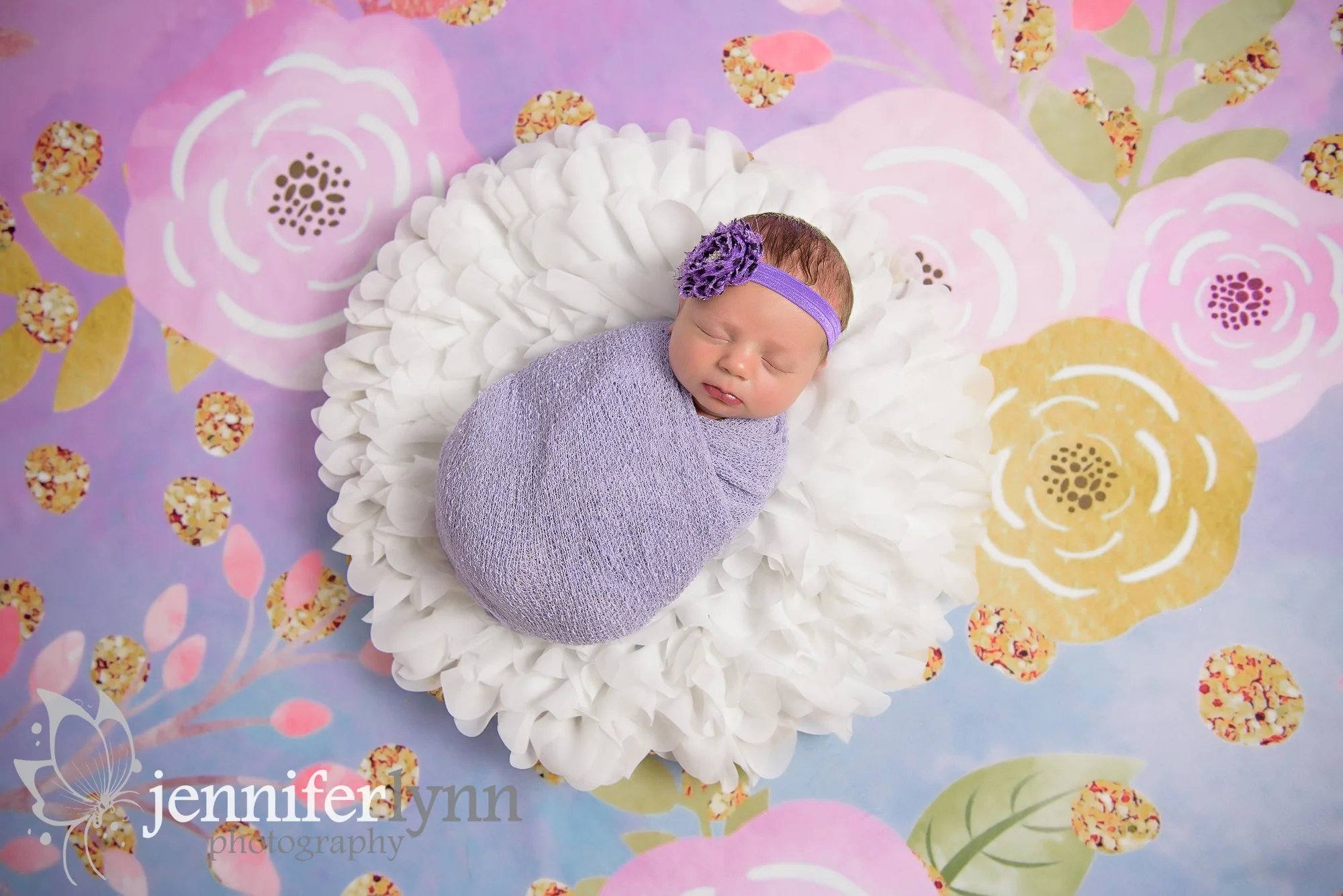 Newborn Girl Flowers Purple Wrap