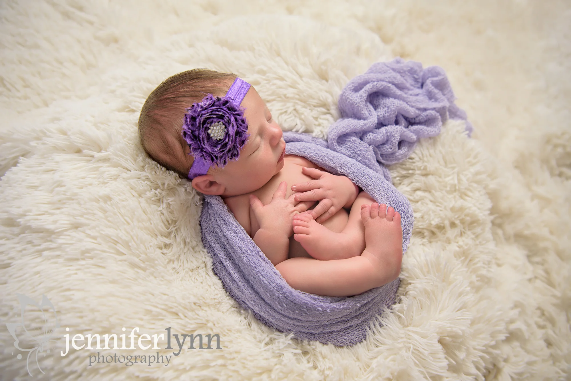 Newborn Girl Purple Circle Wrap White Fur
