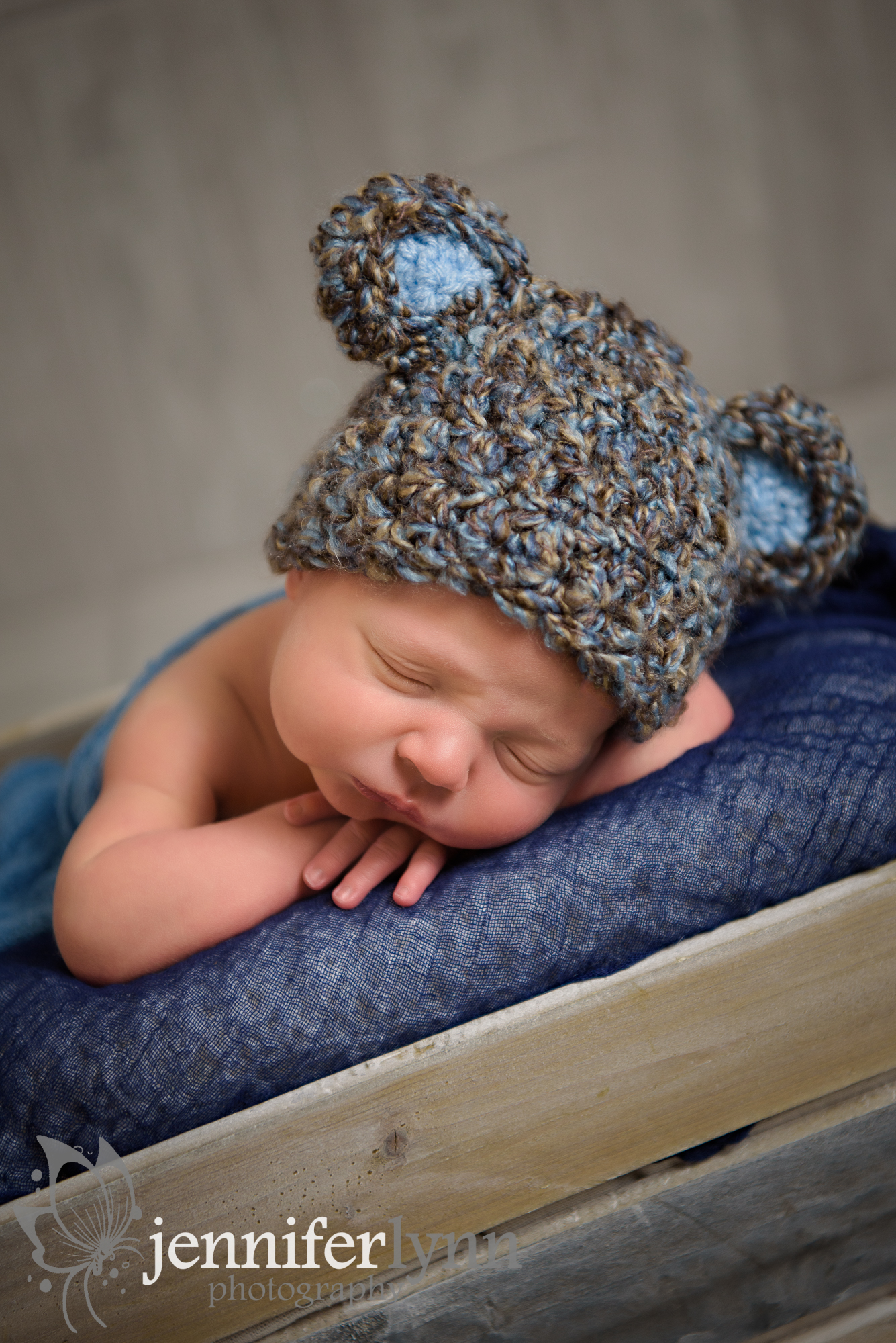 Newborn Boy Bear Hat Crate Box