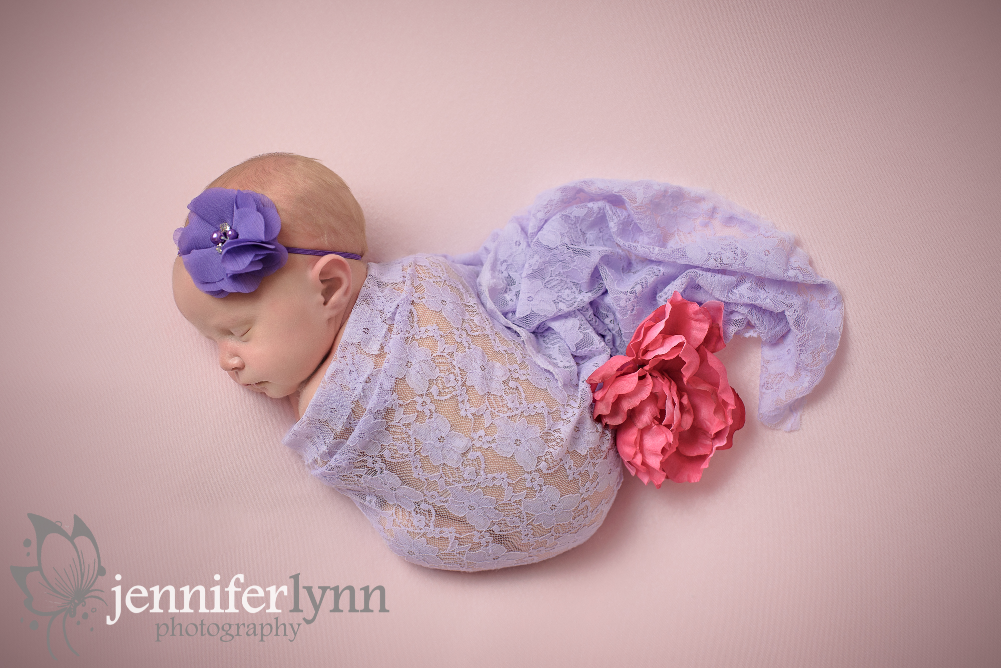 Newborn Girl Purple Lace Wrap Pink Blanket