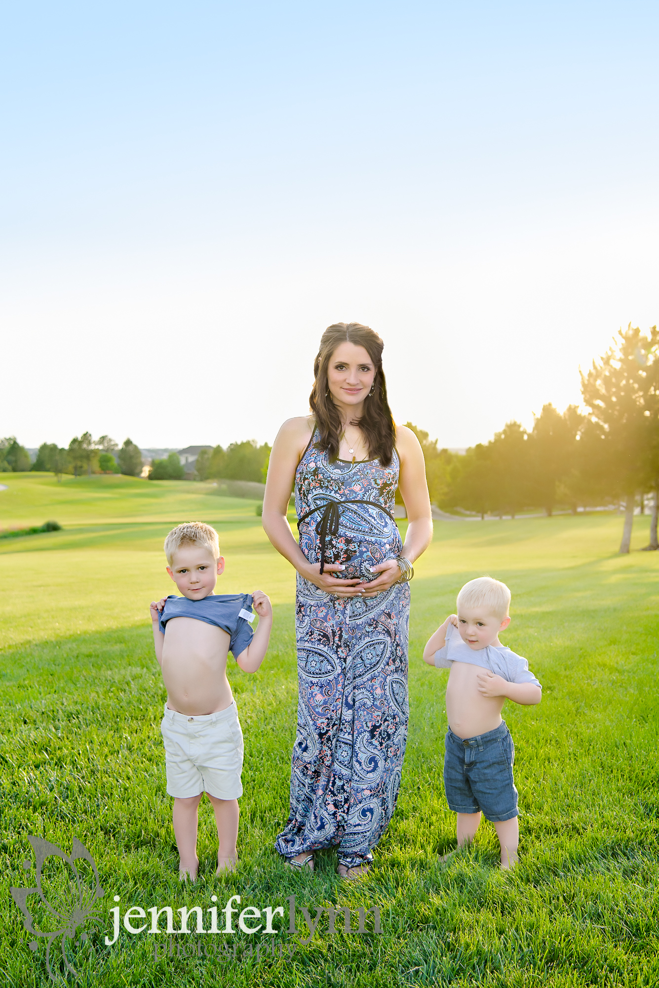 Mom and two Sons Showing Bellies