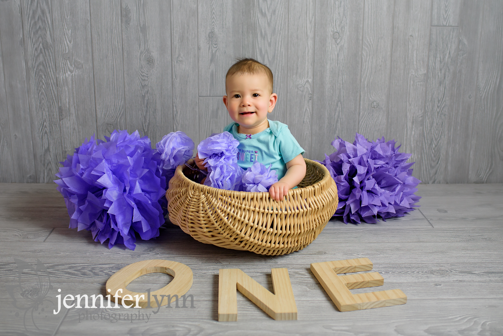 Baby Girl ONE wooden Letters Basket