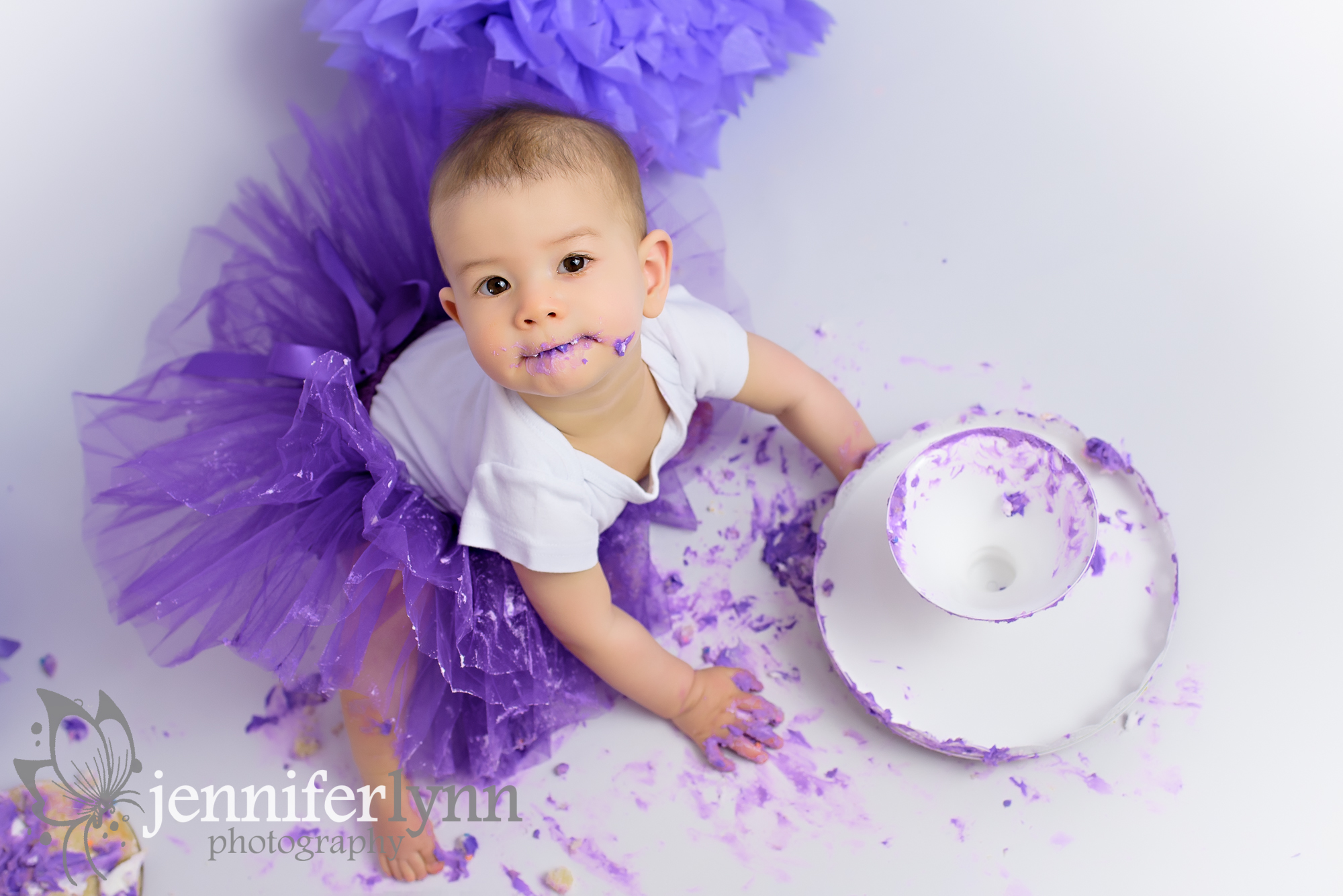 Overhead View Baby Purple Cake Smash