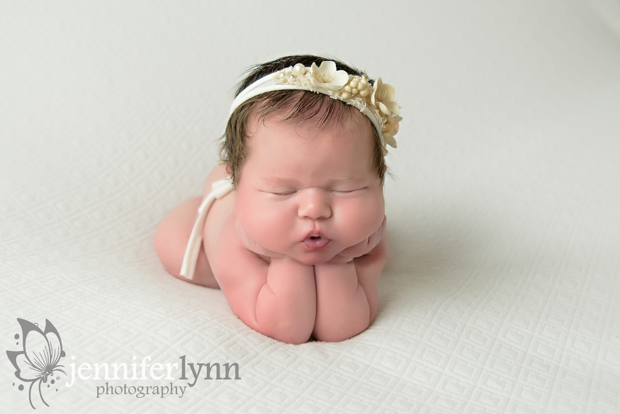 Newborn Girl White and Cream Froggie