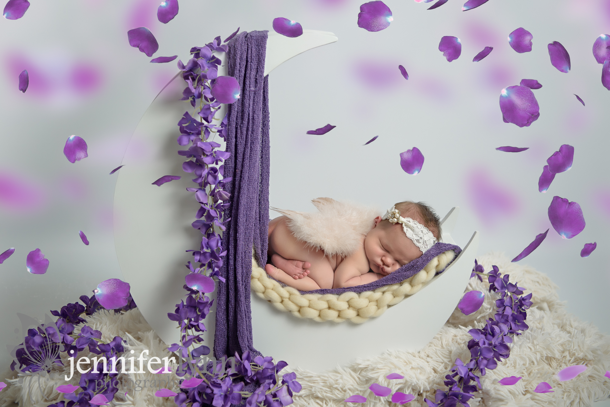 Newborn Girl Purple Moon and Petals