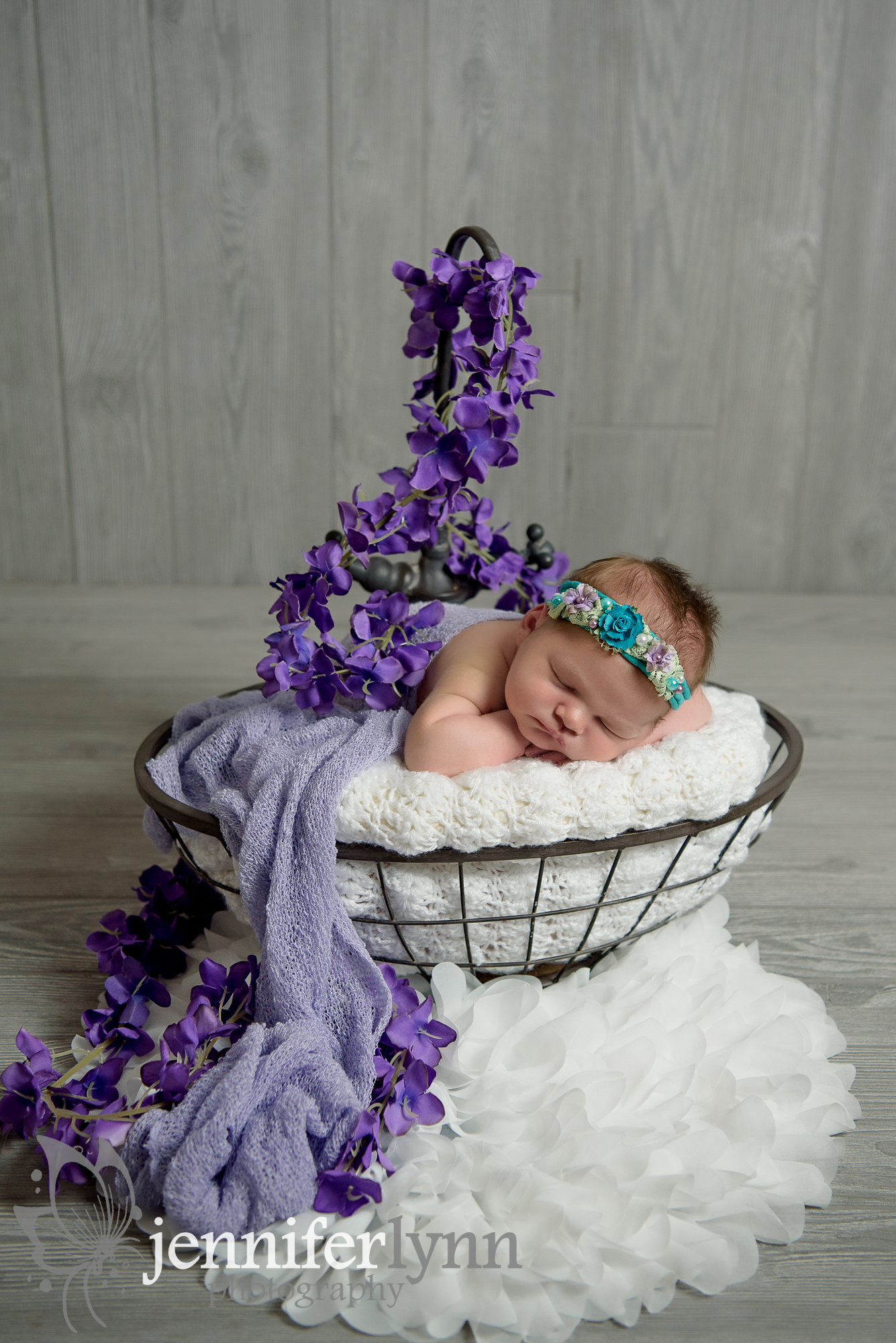 Newborn Girl Sink Prop Purple and Flowers