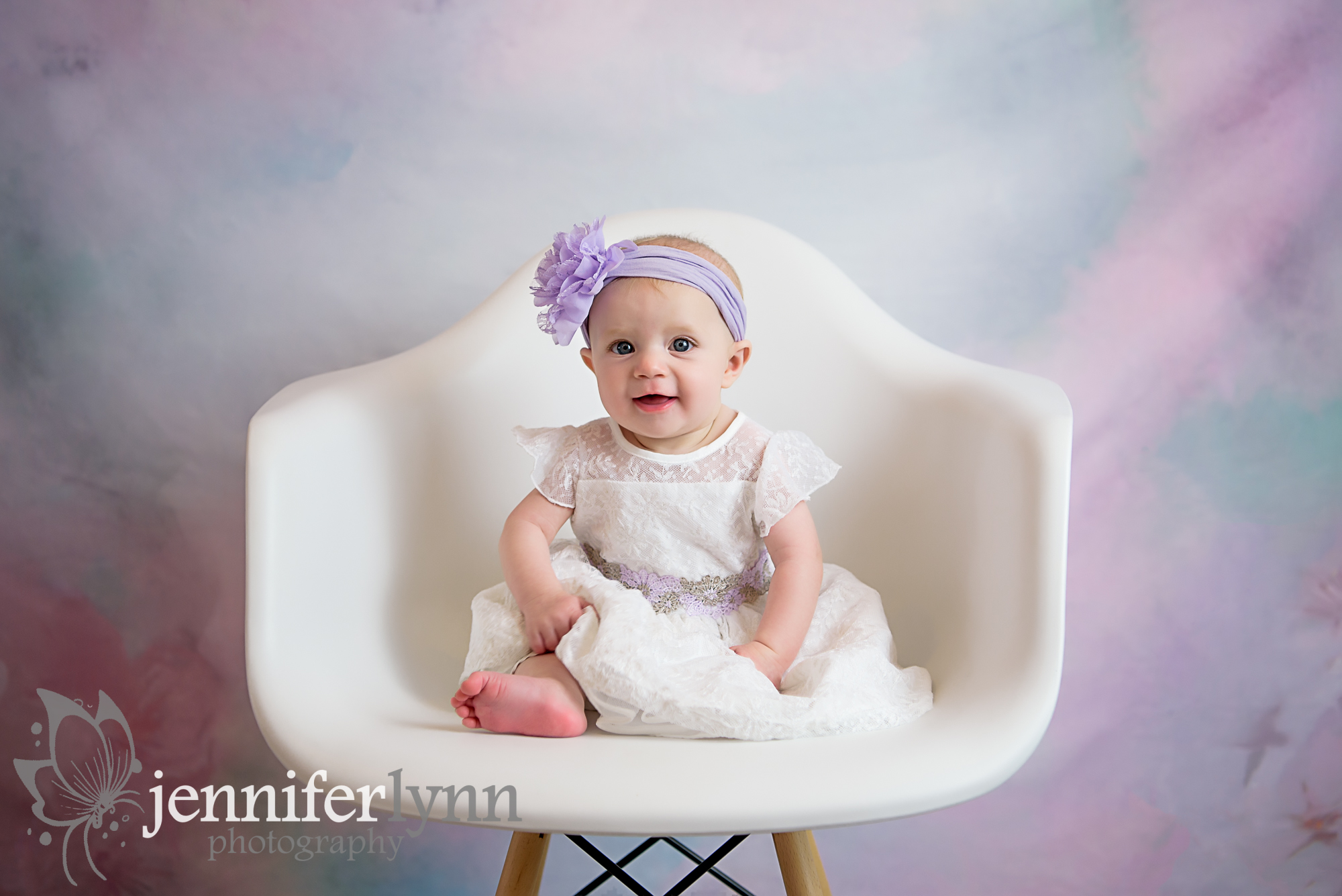 Baby Girl White Chair Floral Background