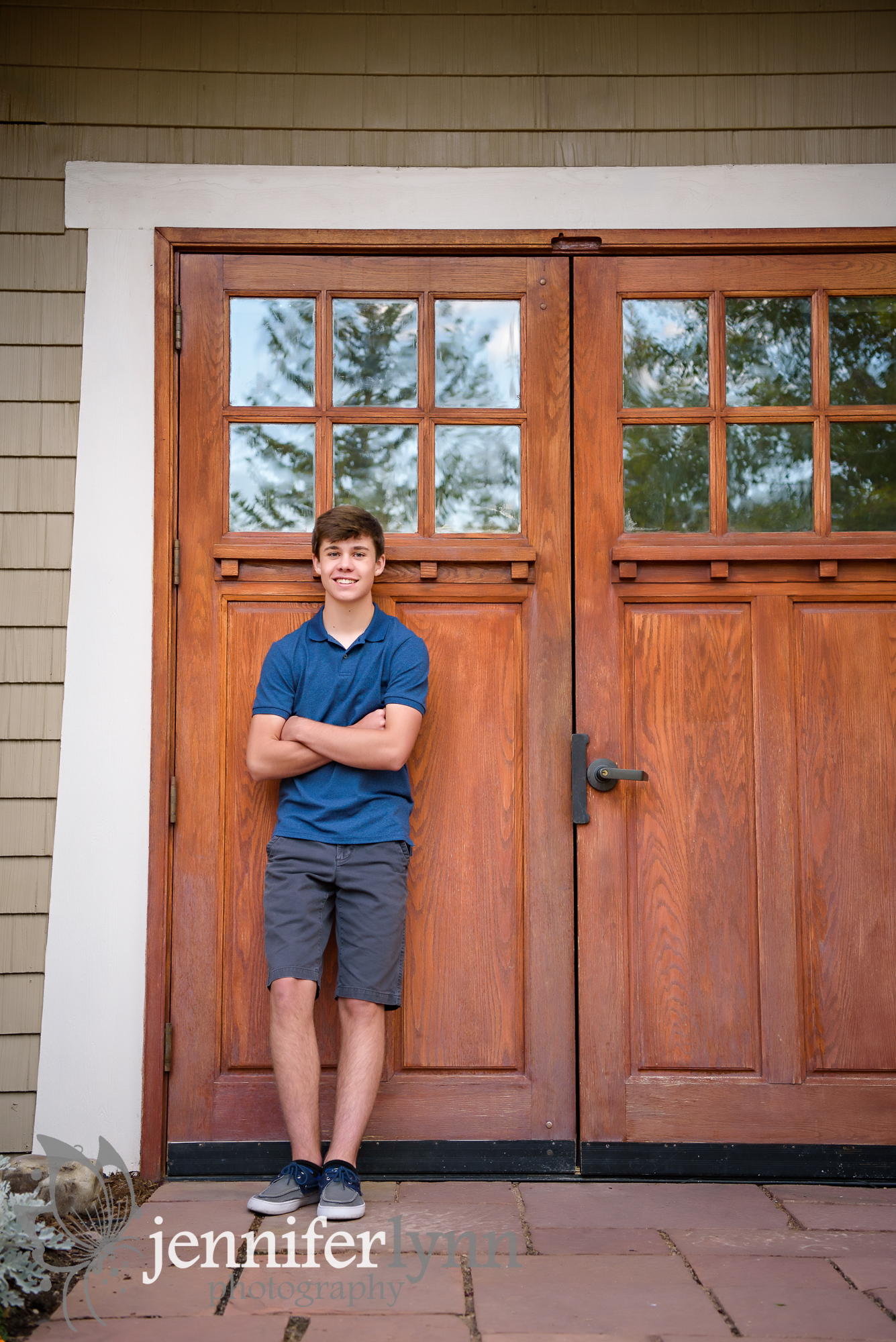 Senior Boy Rustic Wooden Door Leaning