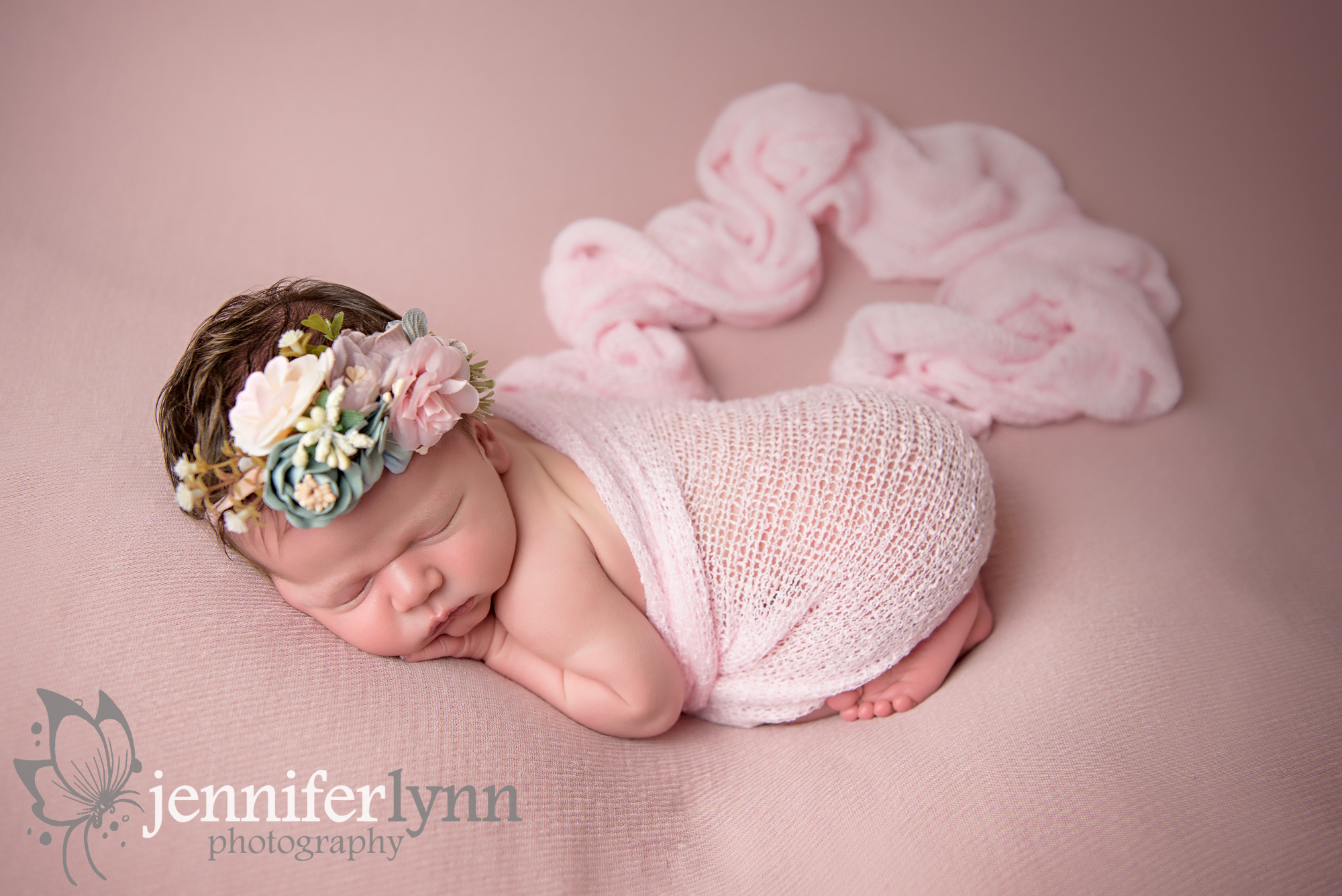 Newborn Girl Pink Fabric and Flowers