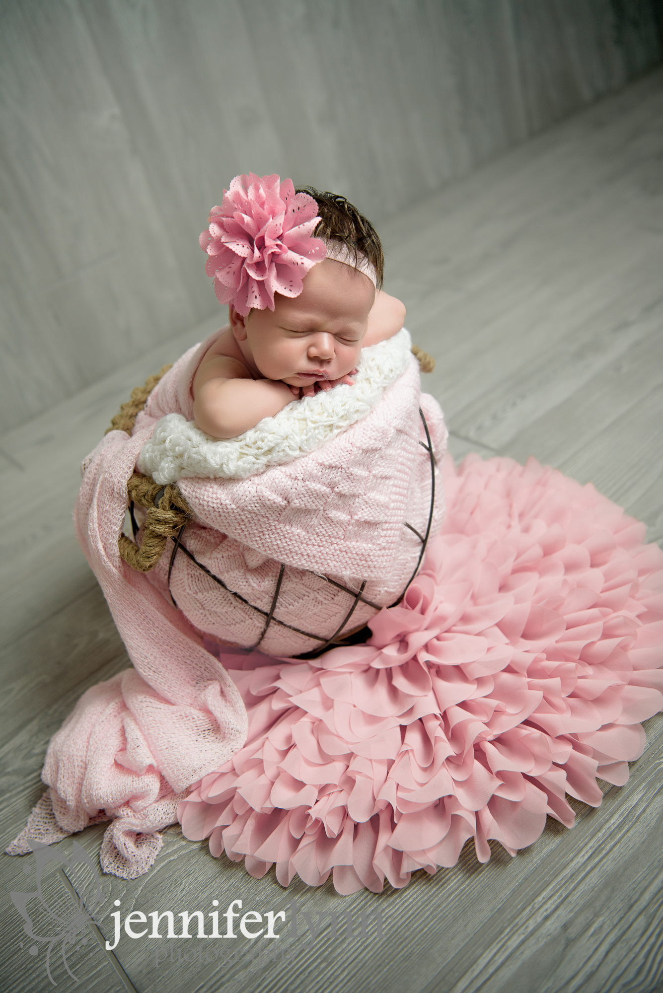 Newborn Girl Pink and Grey Bucket