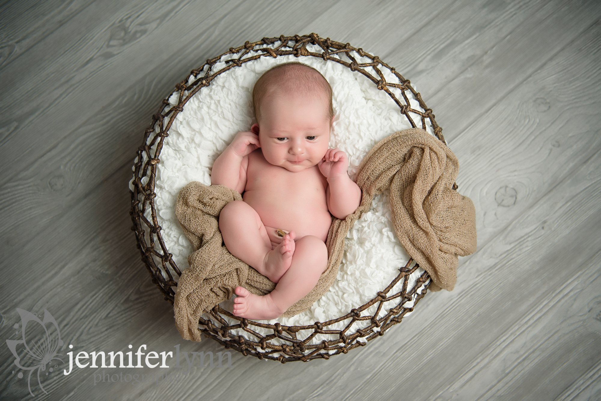 Newborn Boy Awake Basket Tan